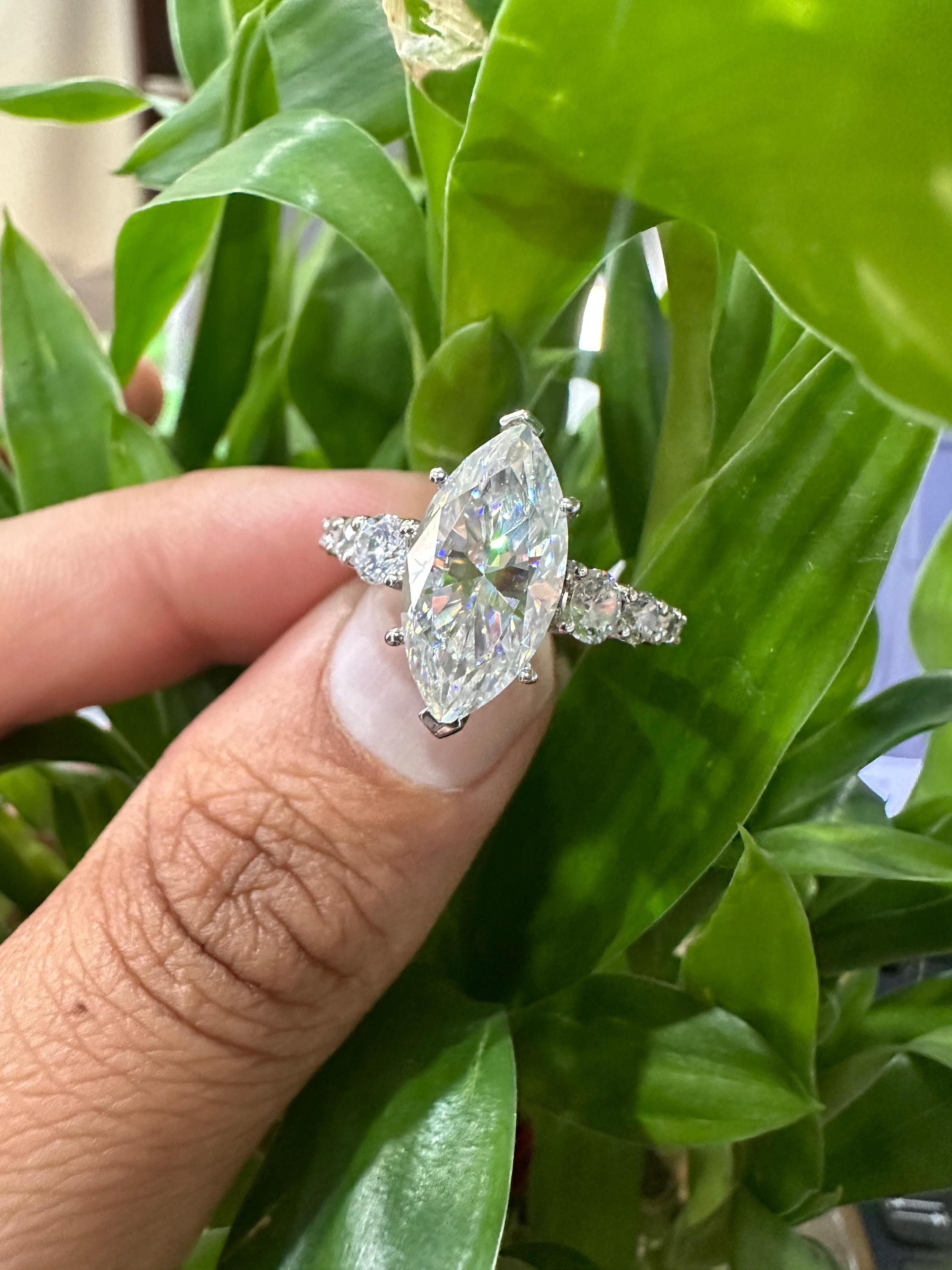 6 CT Marquise Moissanite Engagement Ring, 925 Sterling Silver Statement Ring, Elegant Gift Her