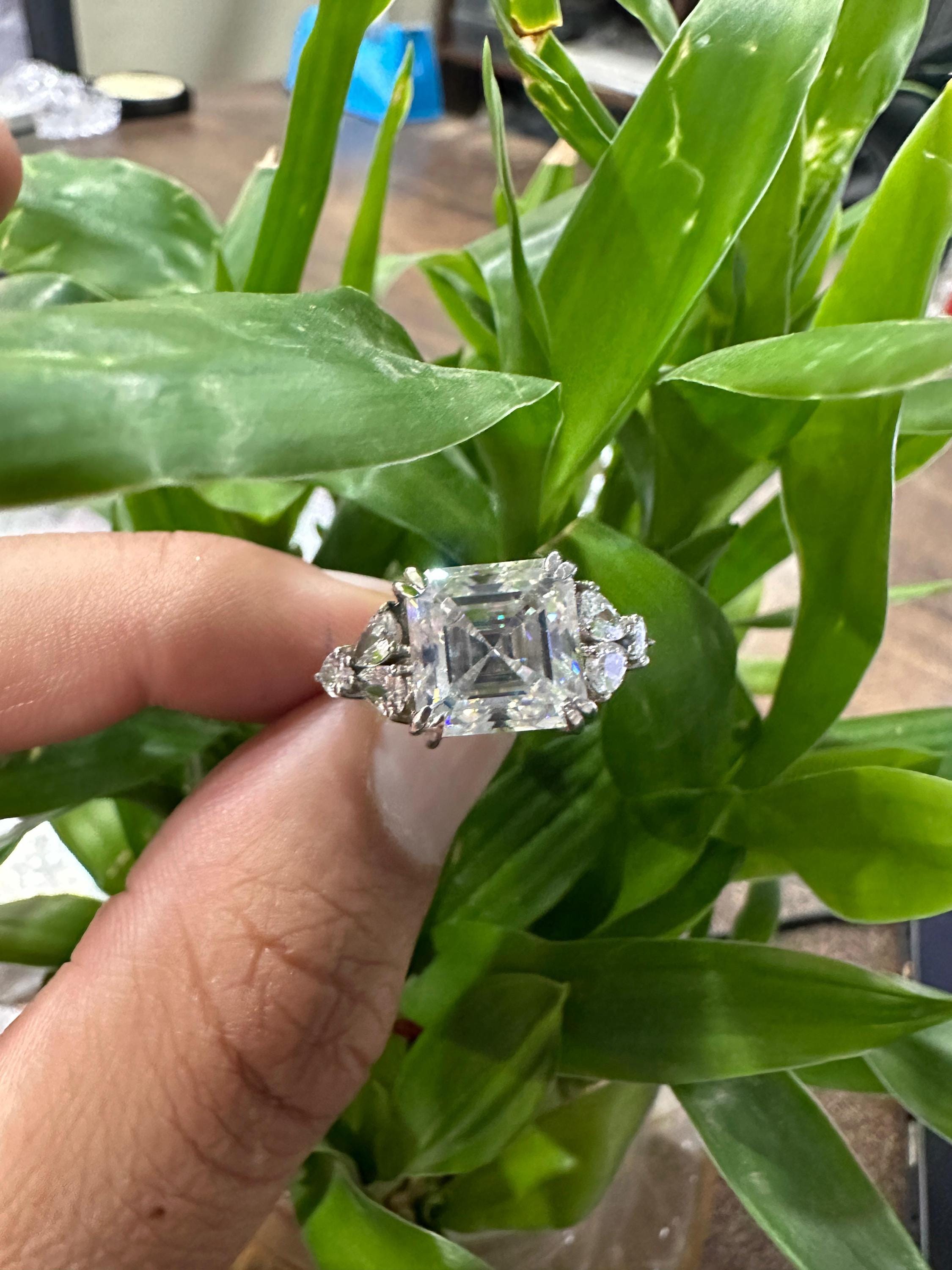 Asscher Cut Moissanite Engagement Ring | 6 Ct Sterling Silver Wedding Band