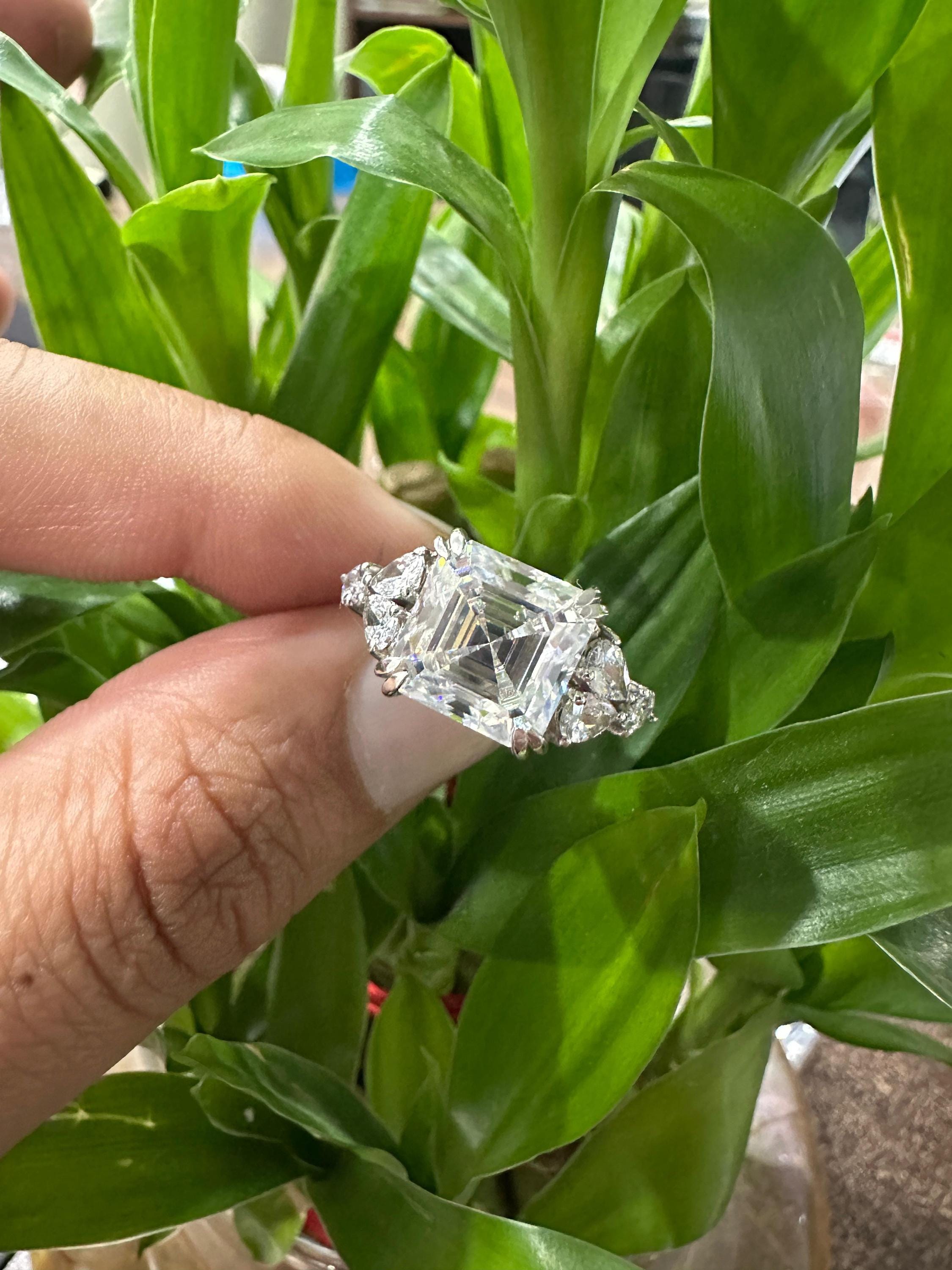 Asscher Cut Moissanite Engagement Ring | 6 Ct Sterling Silver Wedding Band