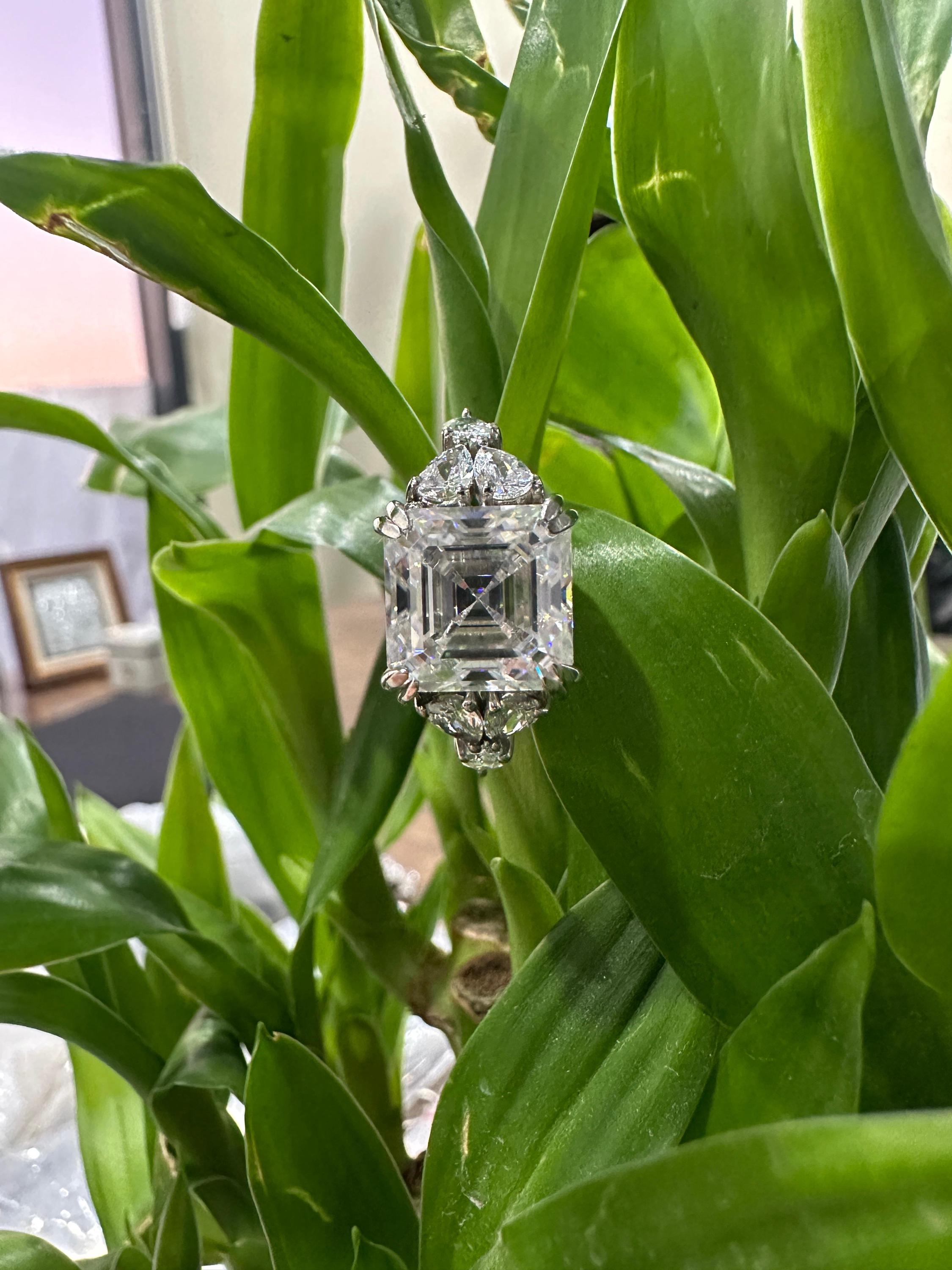 Asscher Cut Moissanite Engagement Ring | 6 Ct Sterling Silver Wedding Band