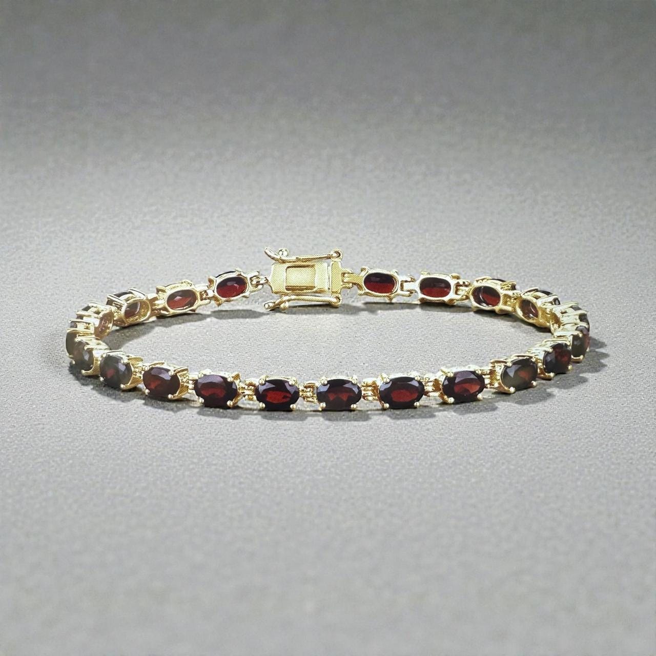 Customized Red Garnet Tennis Bracelet | 14K Gold Vermeil Finish over 925 Silver | January Birthstone