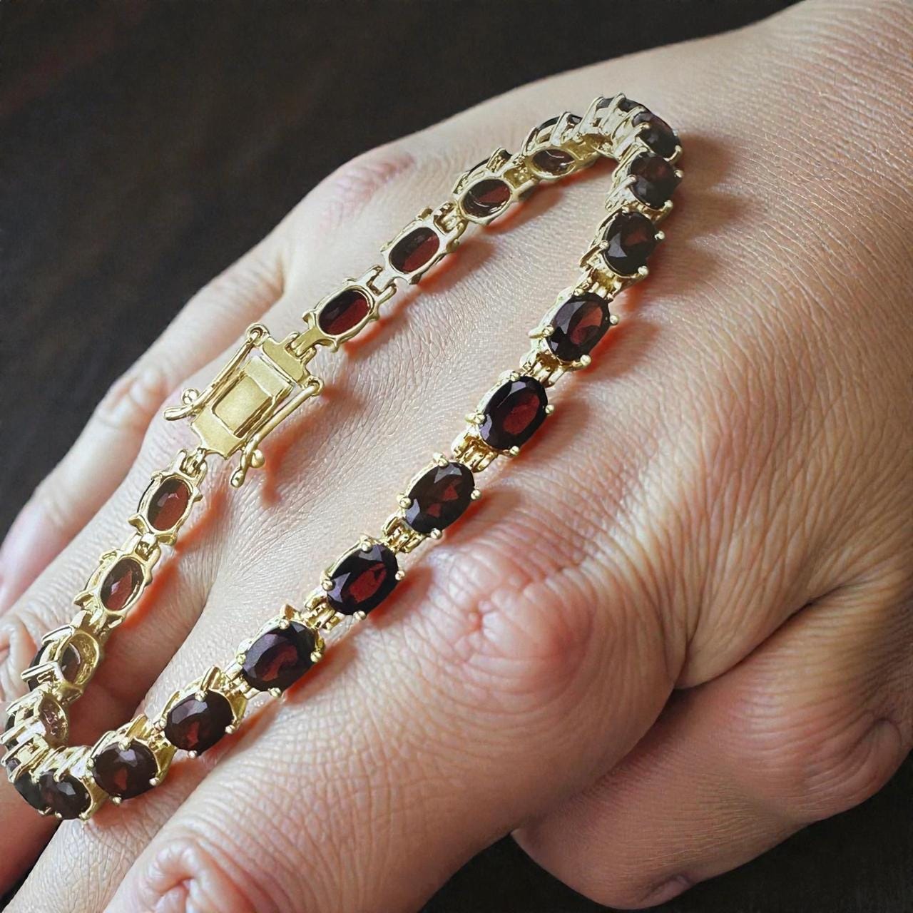 Customized Red Garnet Tennis Bracelet | 14K Gold Vermeil Finish over 925 Silver | January Birthstone