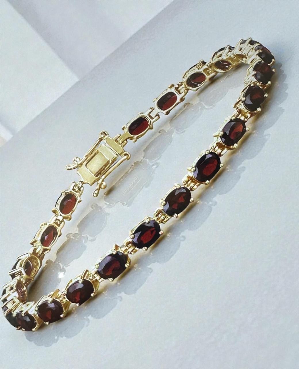 Customized Red Garnet Tennis Bracelet | 14K Gold Vermeil Finish over 925 Silver | January Birthstone