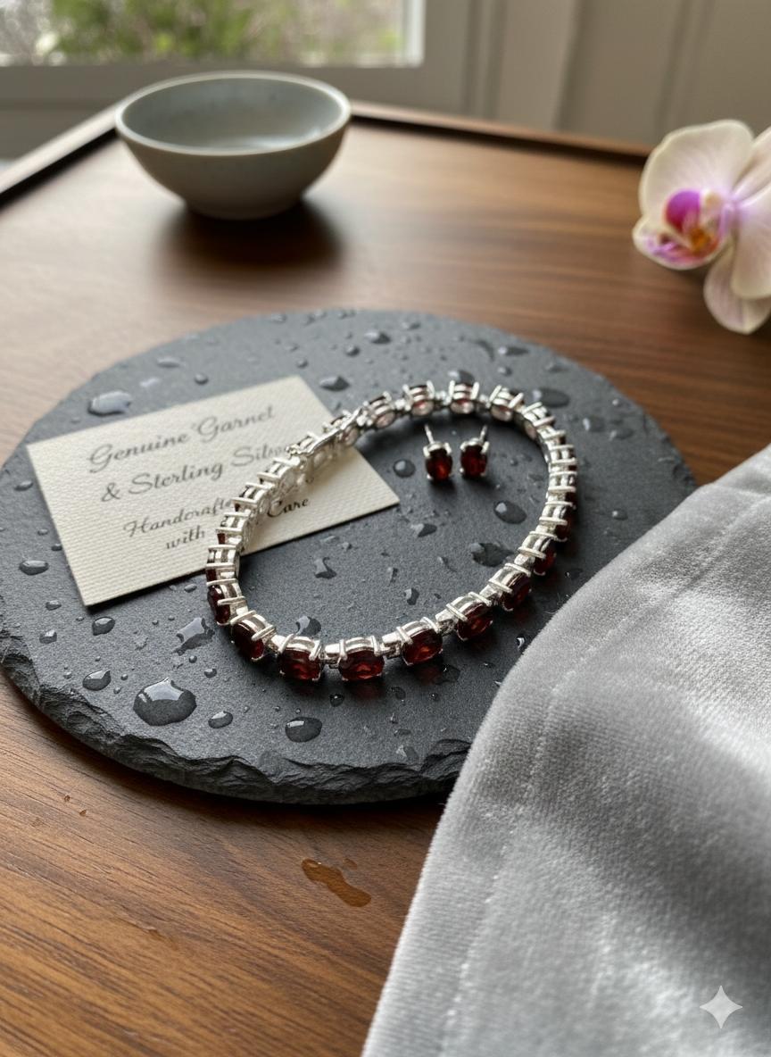 Customized Red Garnet Tennis Bracelet | 14K Gold Vermeil Finish over 925 Silver | January Birthstone