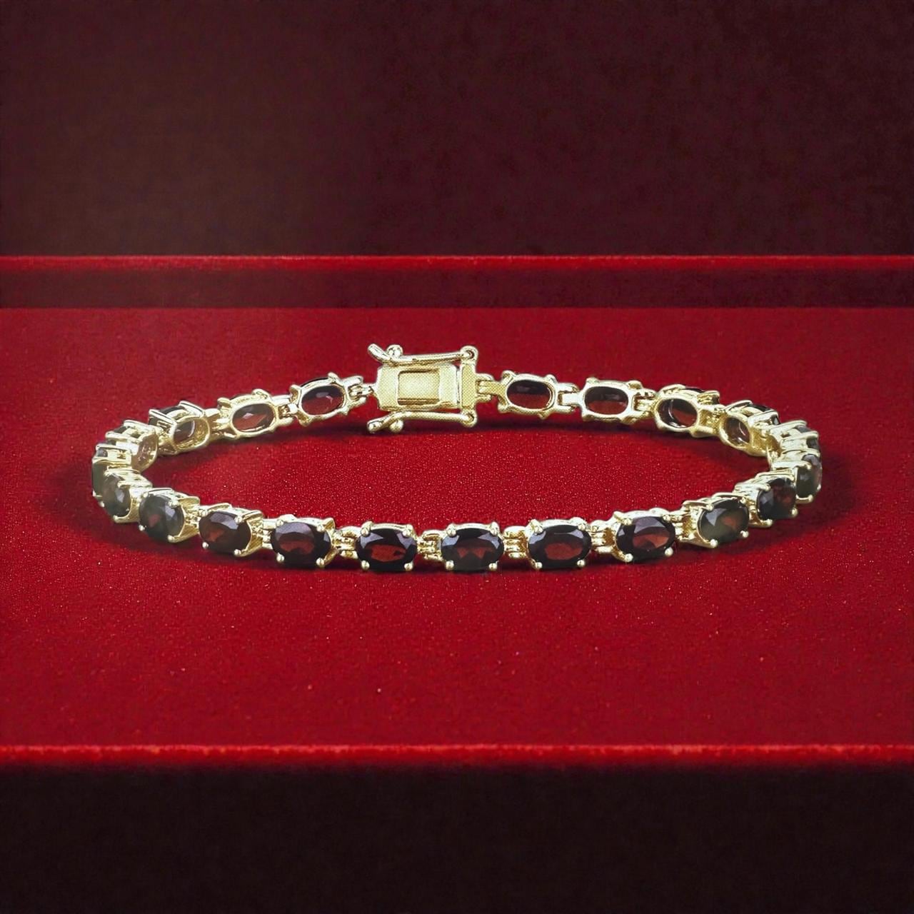 Customized Red Garnet Tennis Bracelet | 14K Gold Vermeil Finish over 925 Silver | January Birthstone