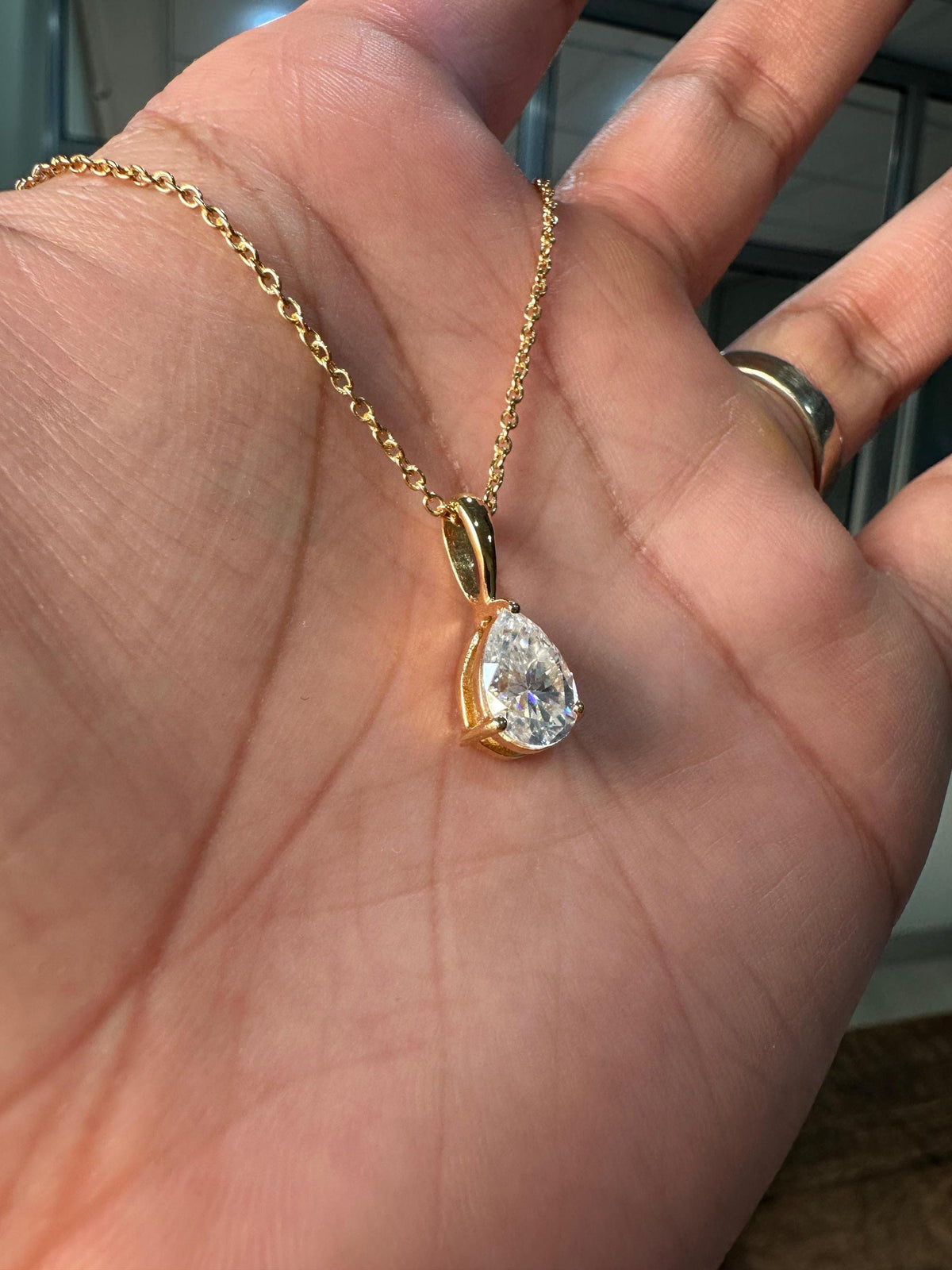 Personalized Initial Pendant | 14k Gold Moissanite Diamond Necklace | Customized Gift | Teardrop Pendant