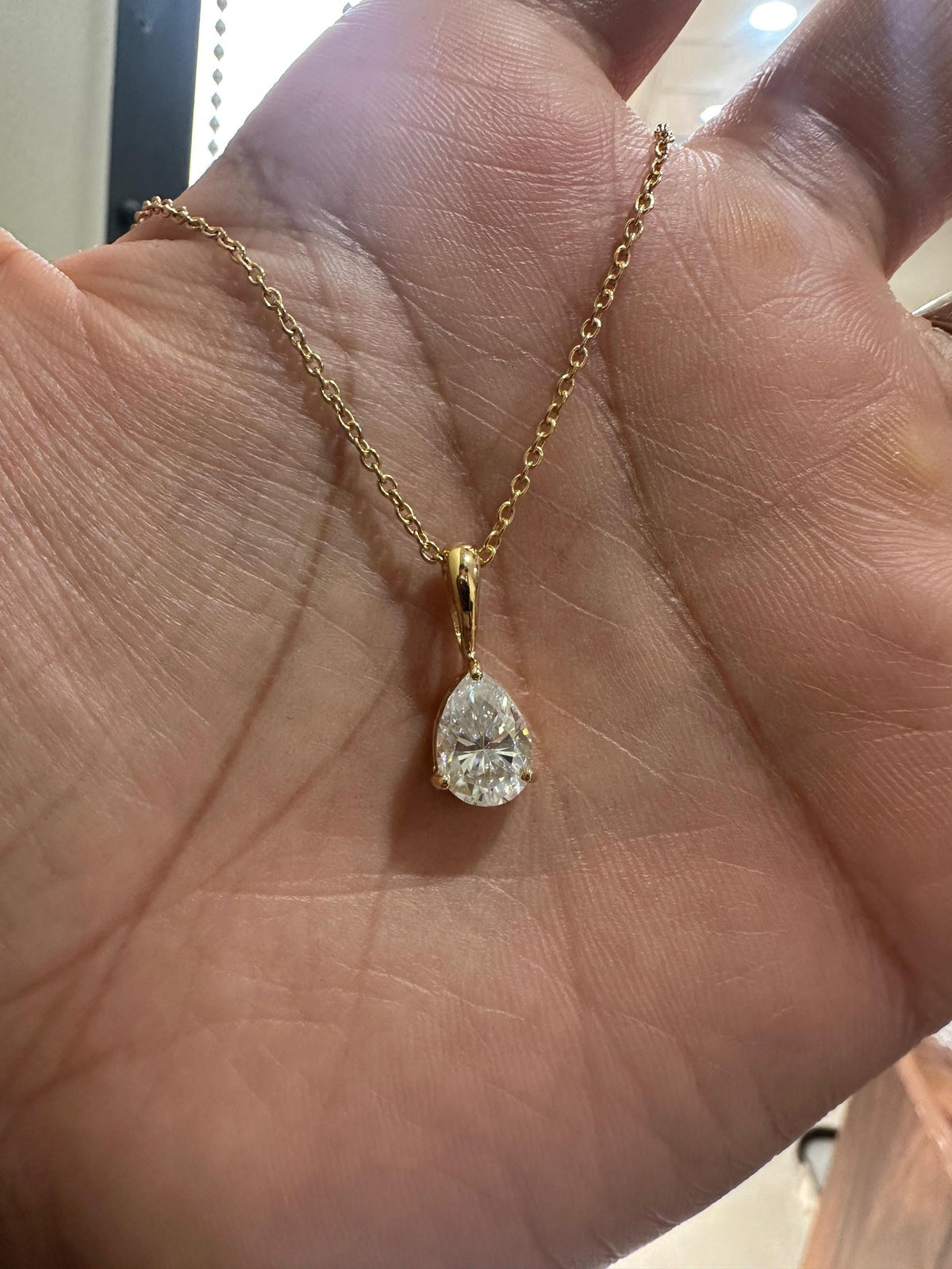 Personalized Initial Pendant | 14k Gold Moissanite Diamond Necklace | Customized Gift | Teardrop Pendant