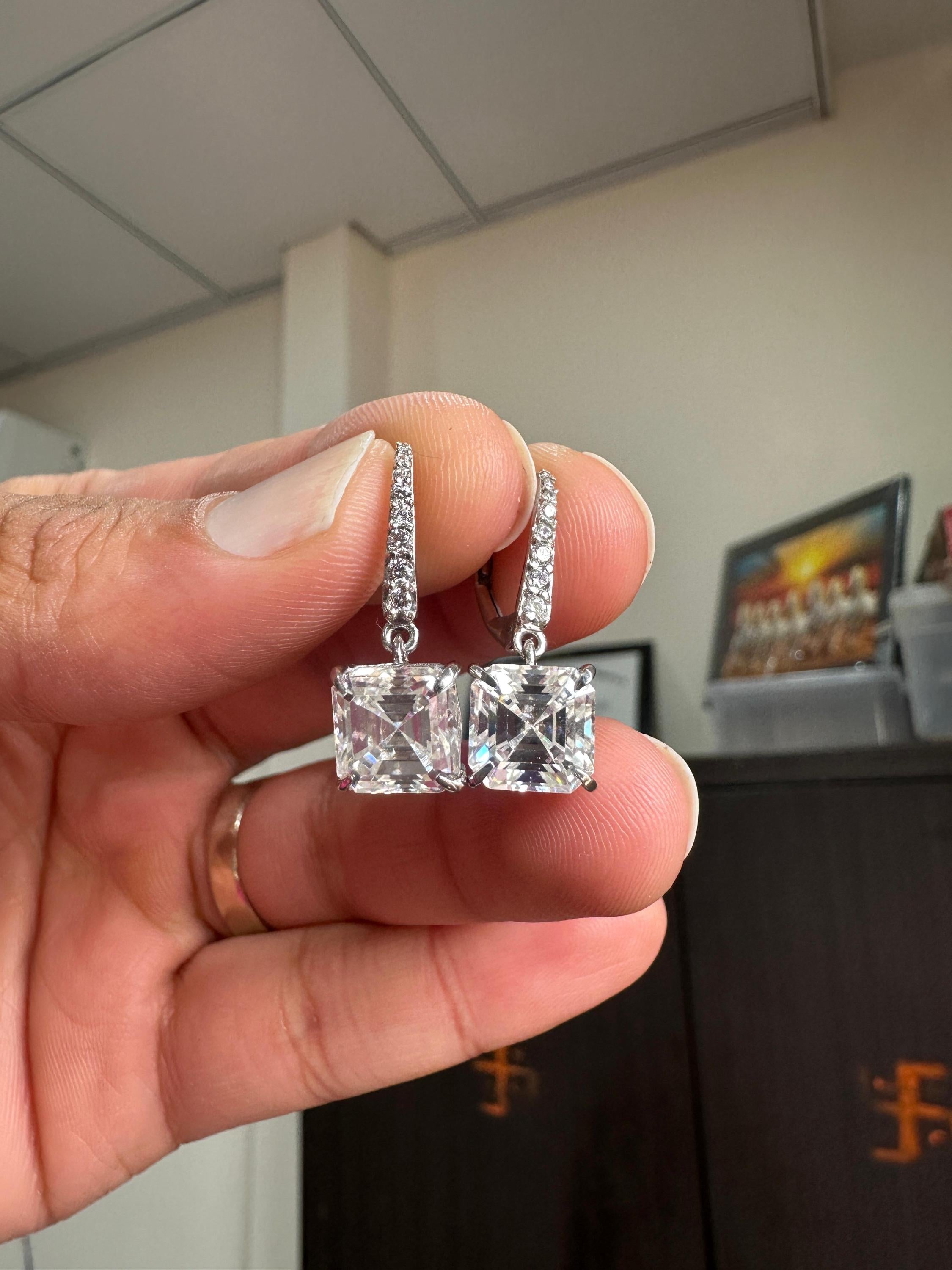 14k White Gold Asscher Moissanite Dangle Drop Earrings | Luxury Diamond Look Earrings