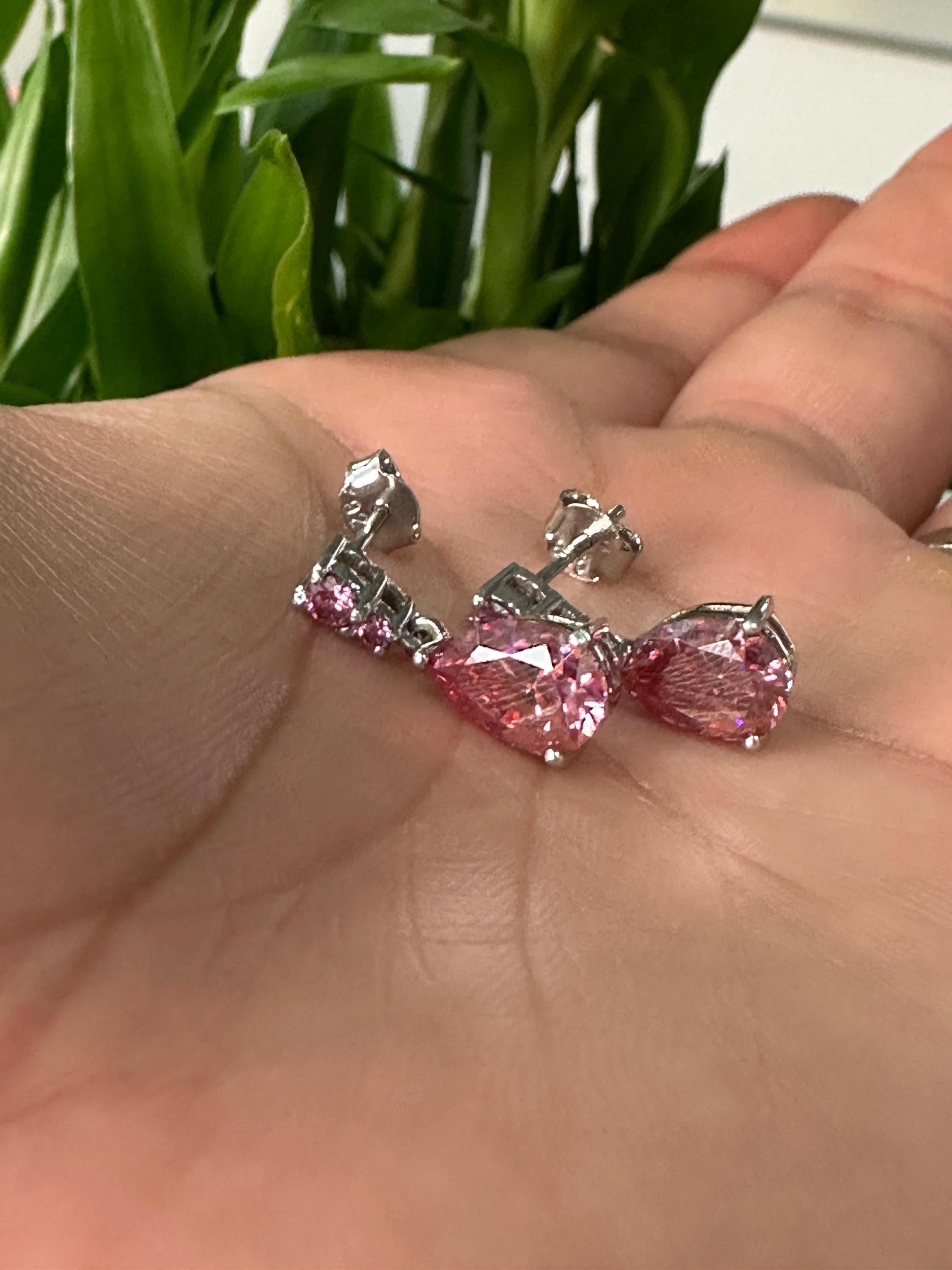14k Gold Pink Moissanite Pear Stud Earrings | Unique Bridal Earrings for her