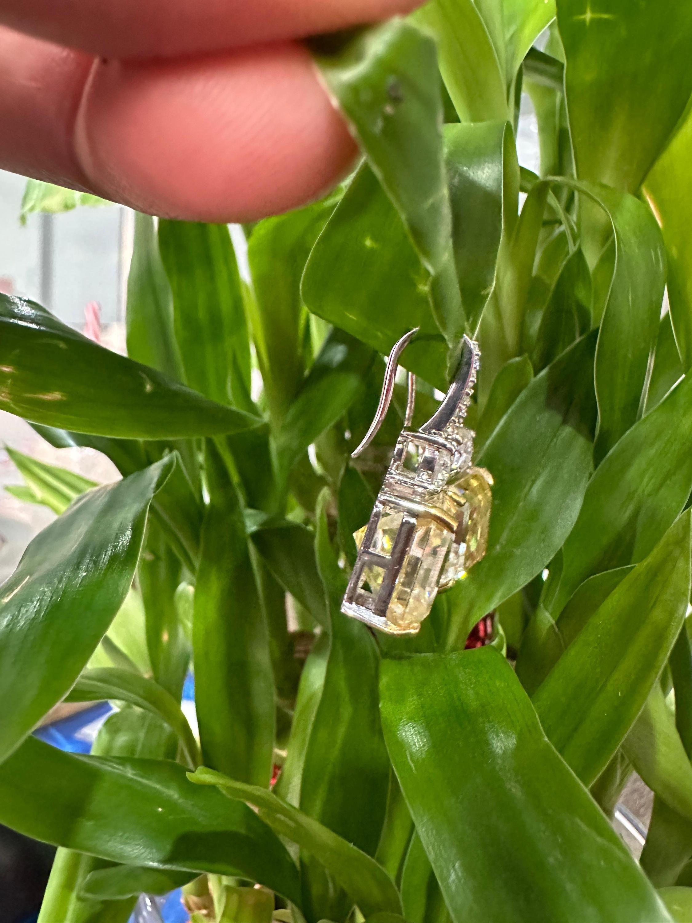 Yellow Moissanite Drop Earrings | Asscher Cut, Sterling Silver Earrings
