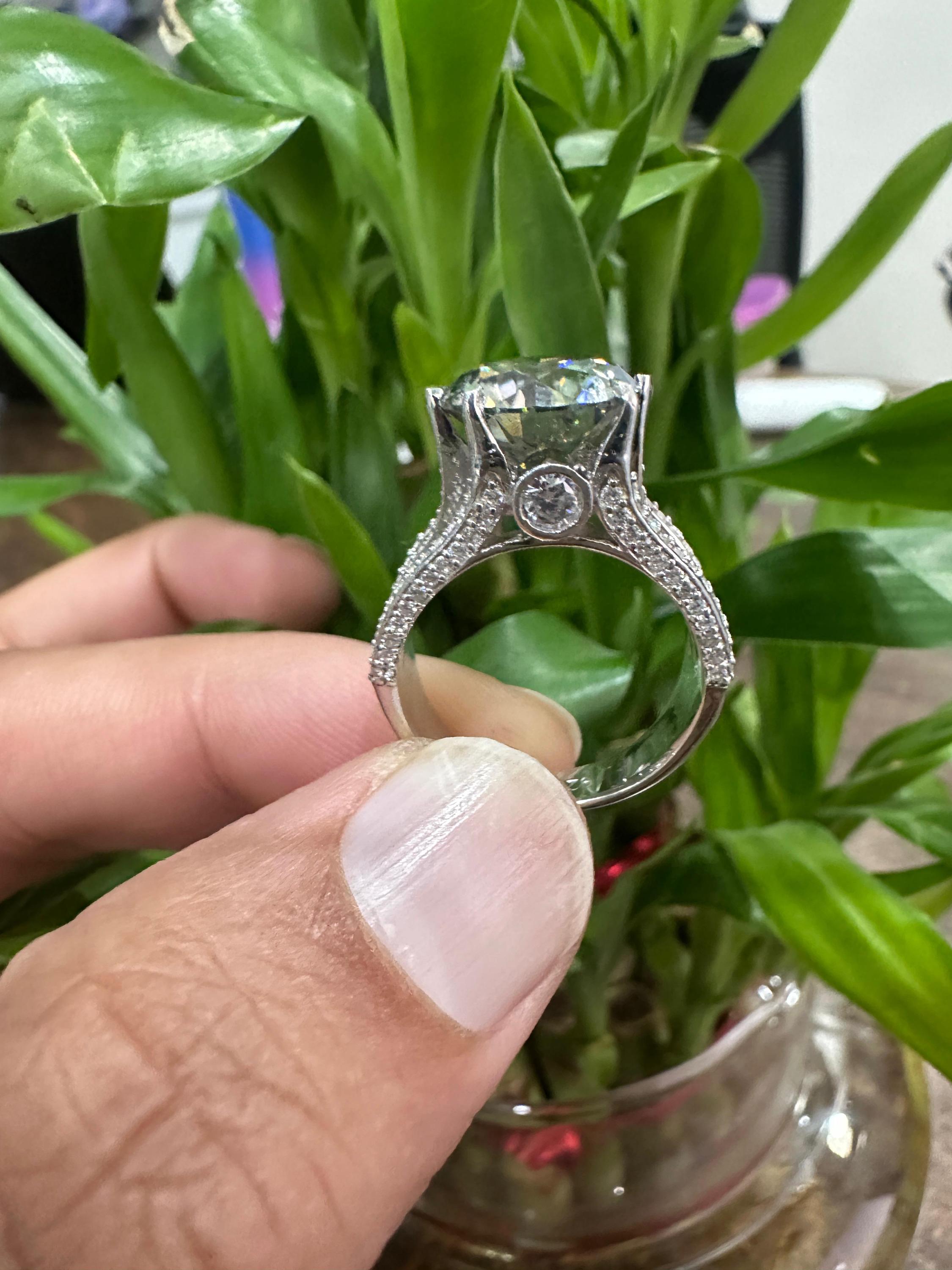 Green Moissanite Engagement Ring | 5 CT, Sterling Silver, Split Shank Finish