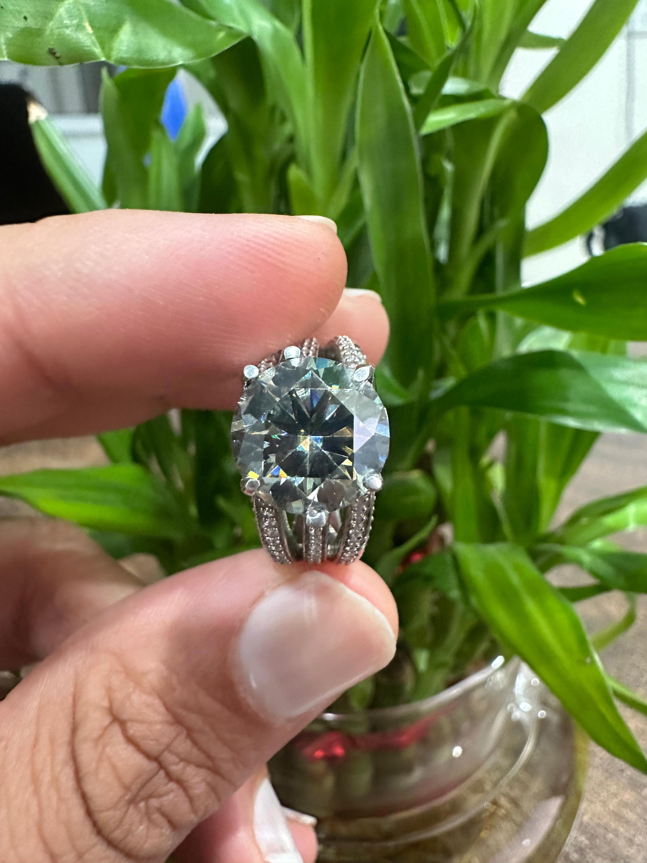 Green Moissanite Engagement Ring | 5 CT, Sterling Silver, Split Shank Finish