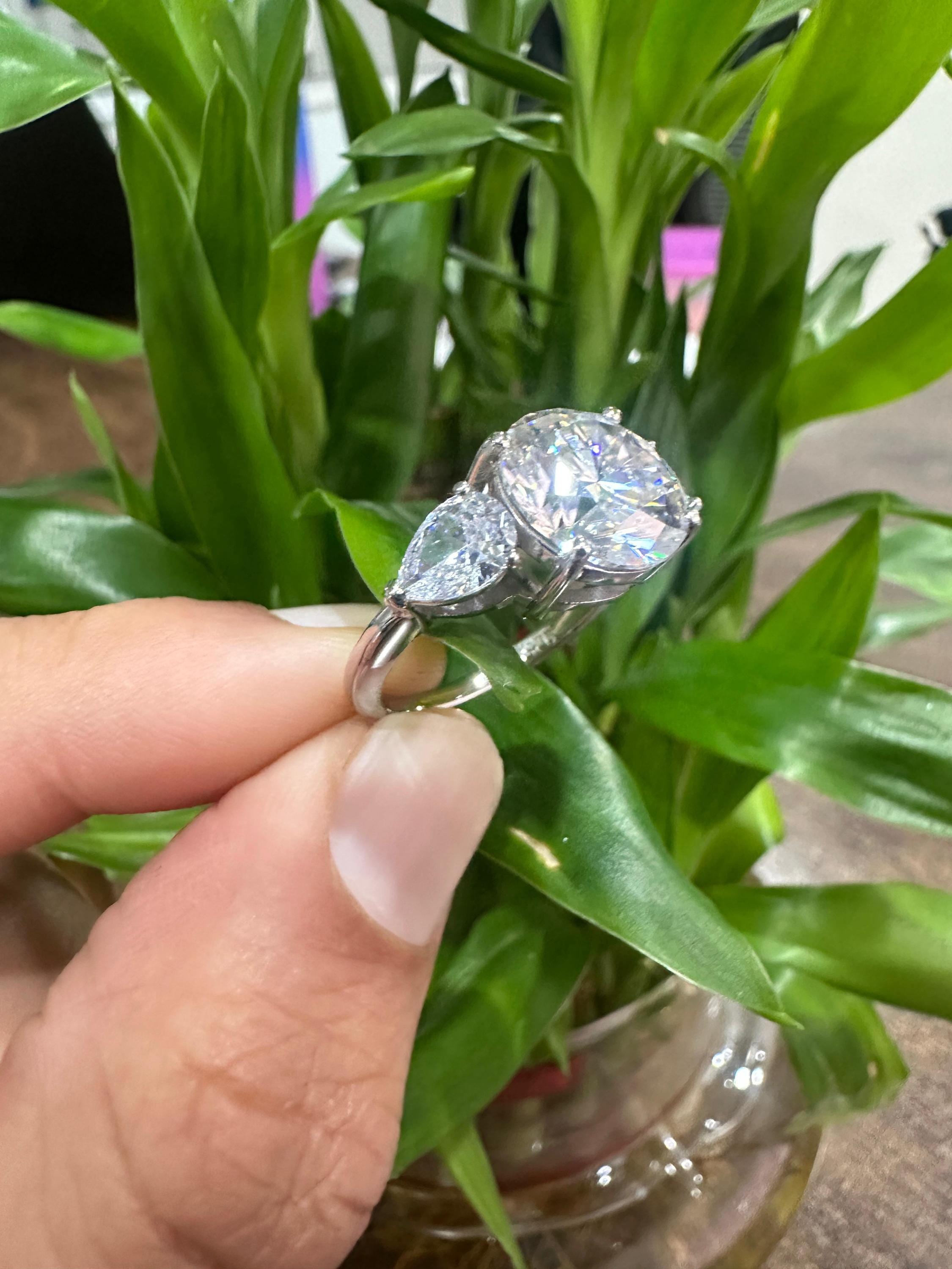 Chunky Round Moissanite Ring | 925 Silver | Three Stone Engagement Ring for her