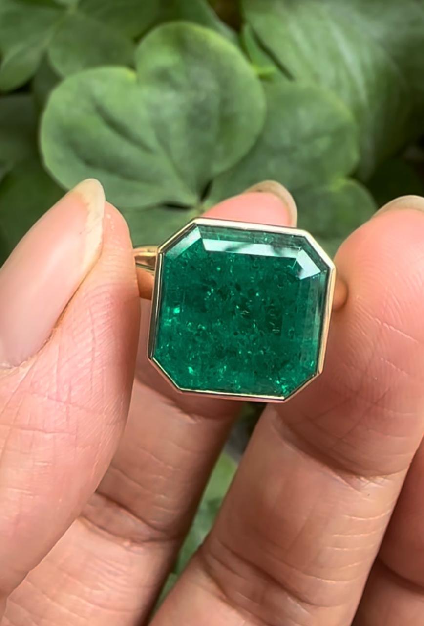 14K Gold Asscher Cut Lab Emerald Engagement Ring, 5 Ct Statement Ring, Anniversary Gift