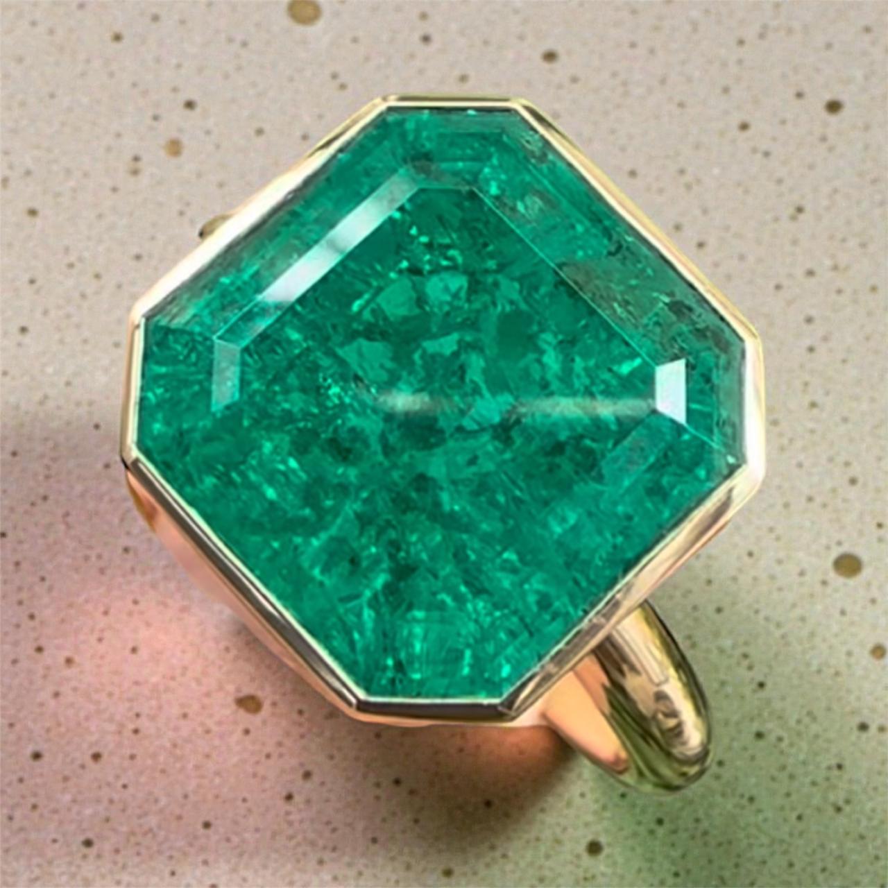 14K Gold Asscher Cut Lab Emerald Engagement Ring, 5 Ct Statement Ring, Anniversary Gift