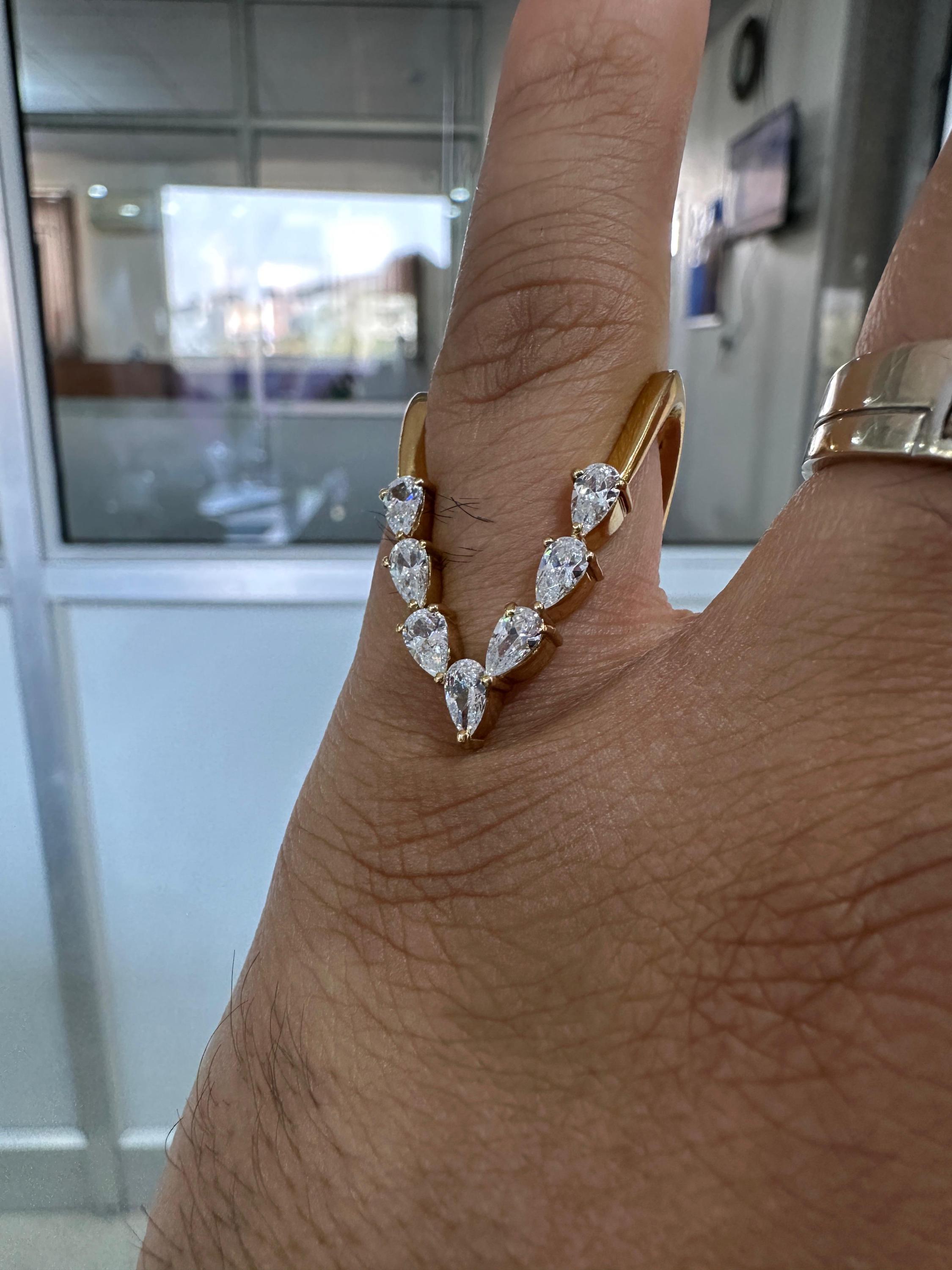 14K Gold Pear Moissanite Open Band Ring, Adjustable Statement Jewelry