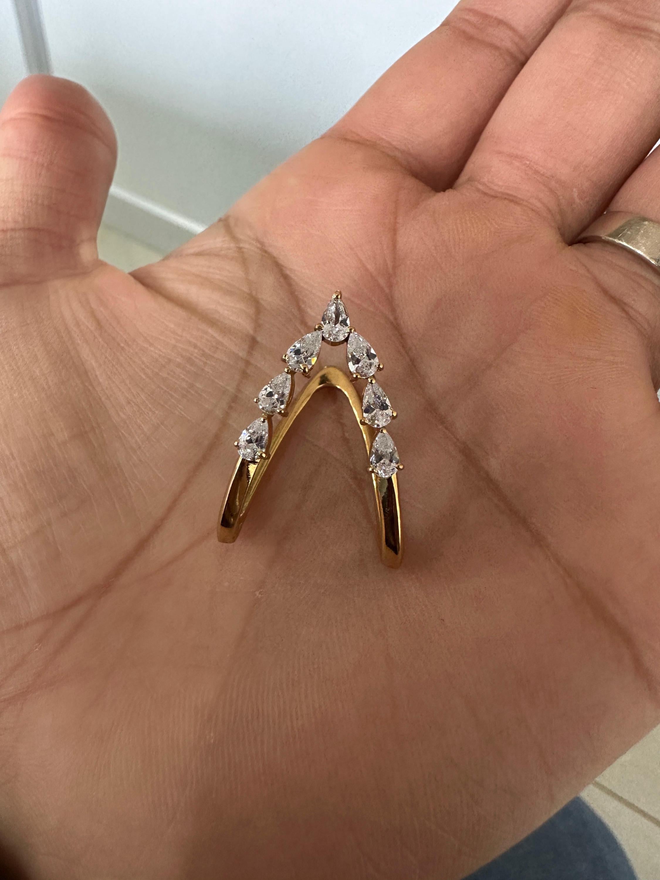14K Gold Pear Moissanite Open Band Ring, Adjustable Statement Jewelry