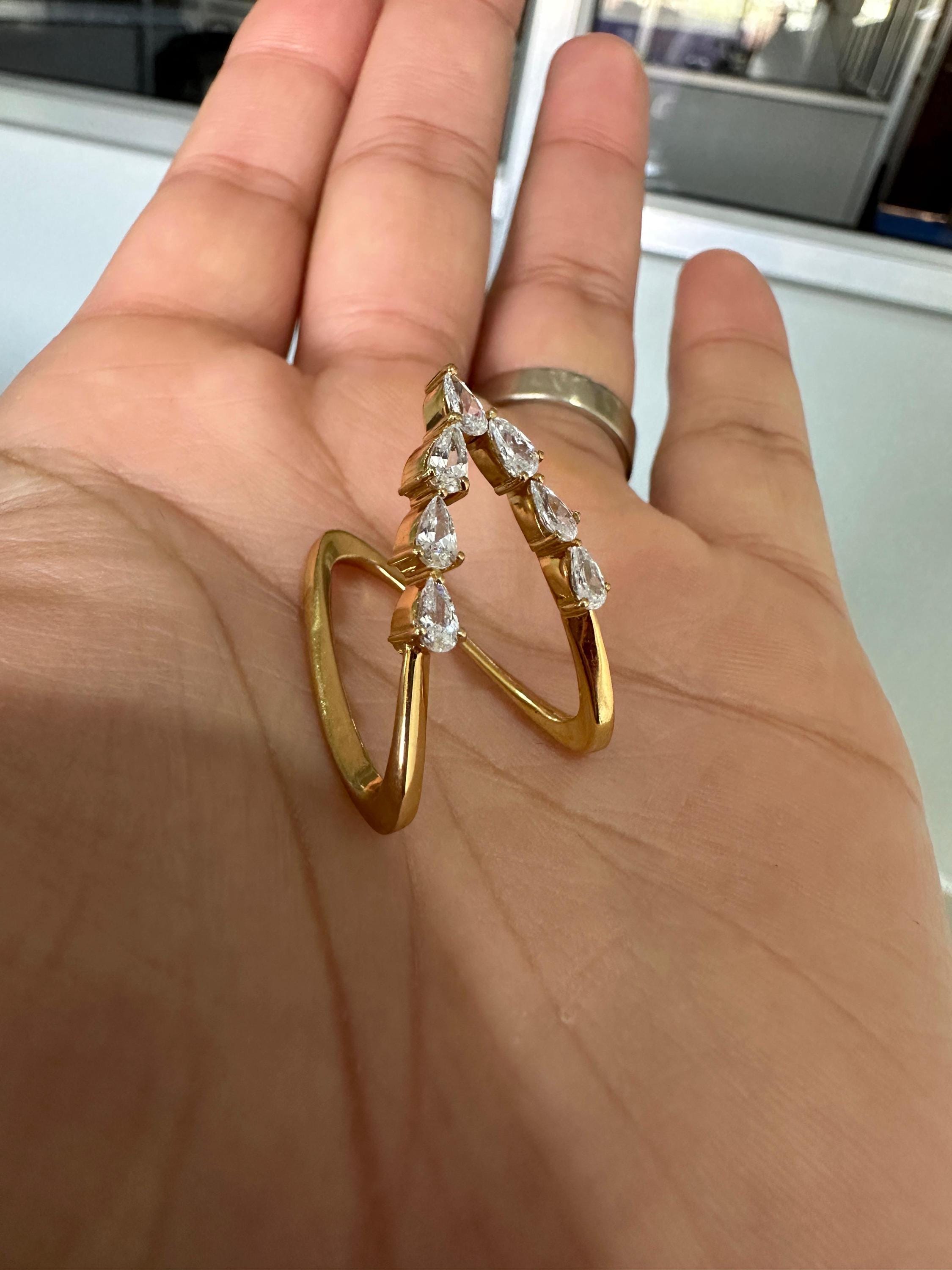 14K Gold Pear Moissanite Open Band Ring, Adjustable Statement Jewelry
