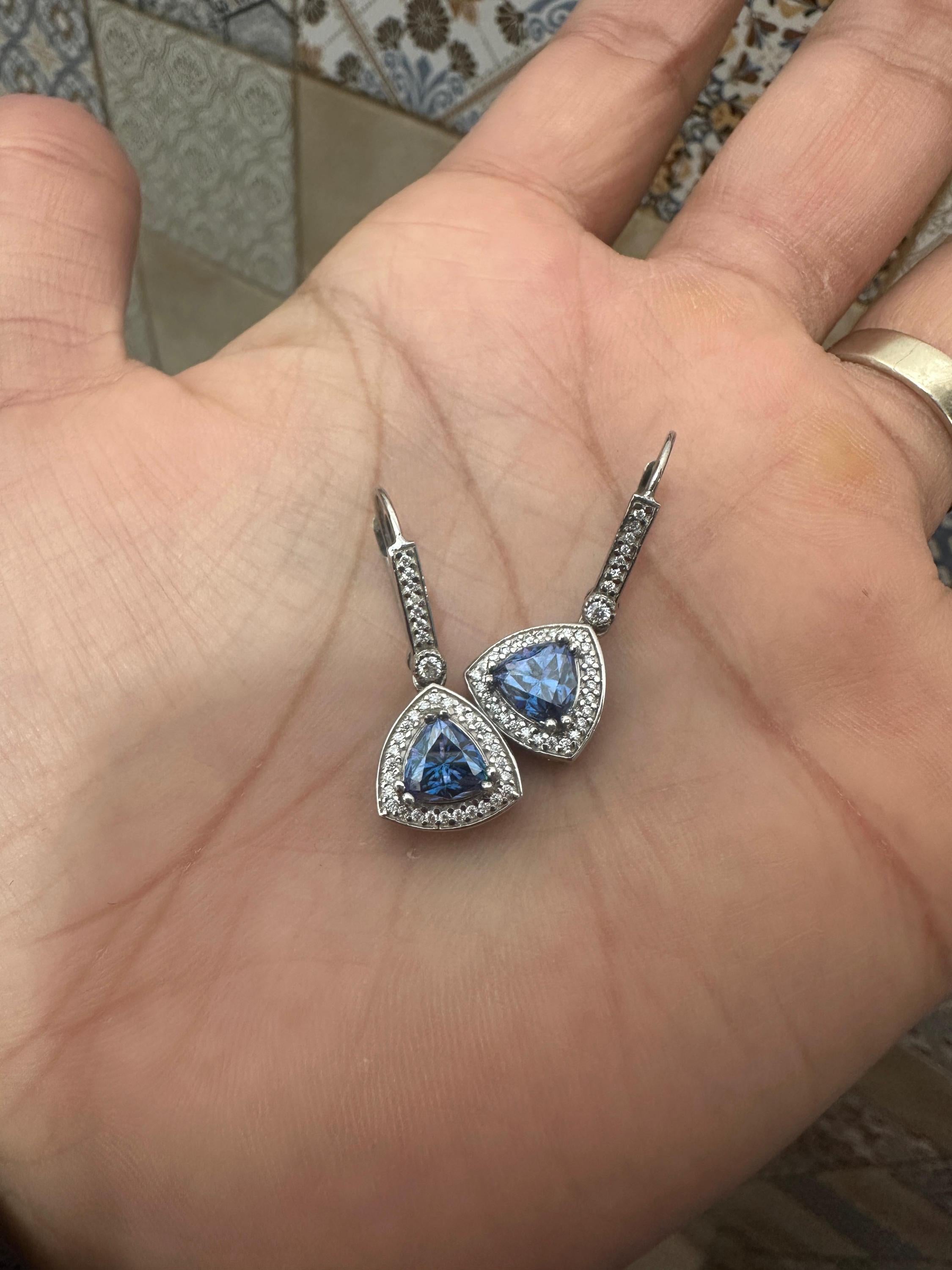 Alexandrite Moissanite Drop Earrings | Sterling Silver Halo, Color-Changing