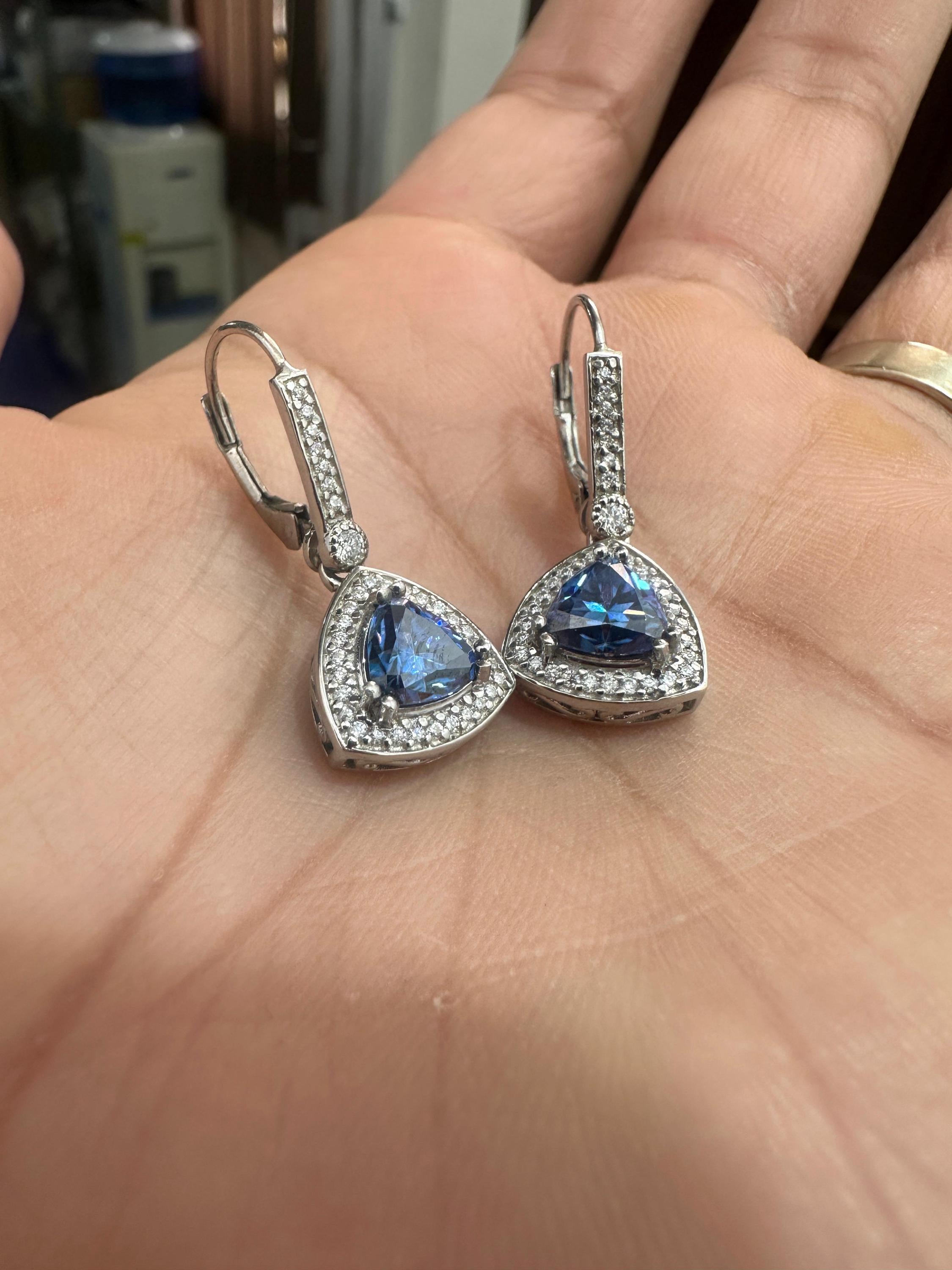 Alexandrite Moissanite Drop Earrings | Sterling Silver Halo, Color-Changing