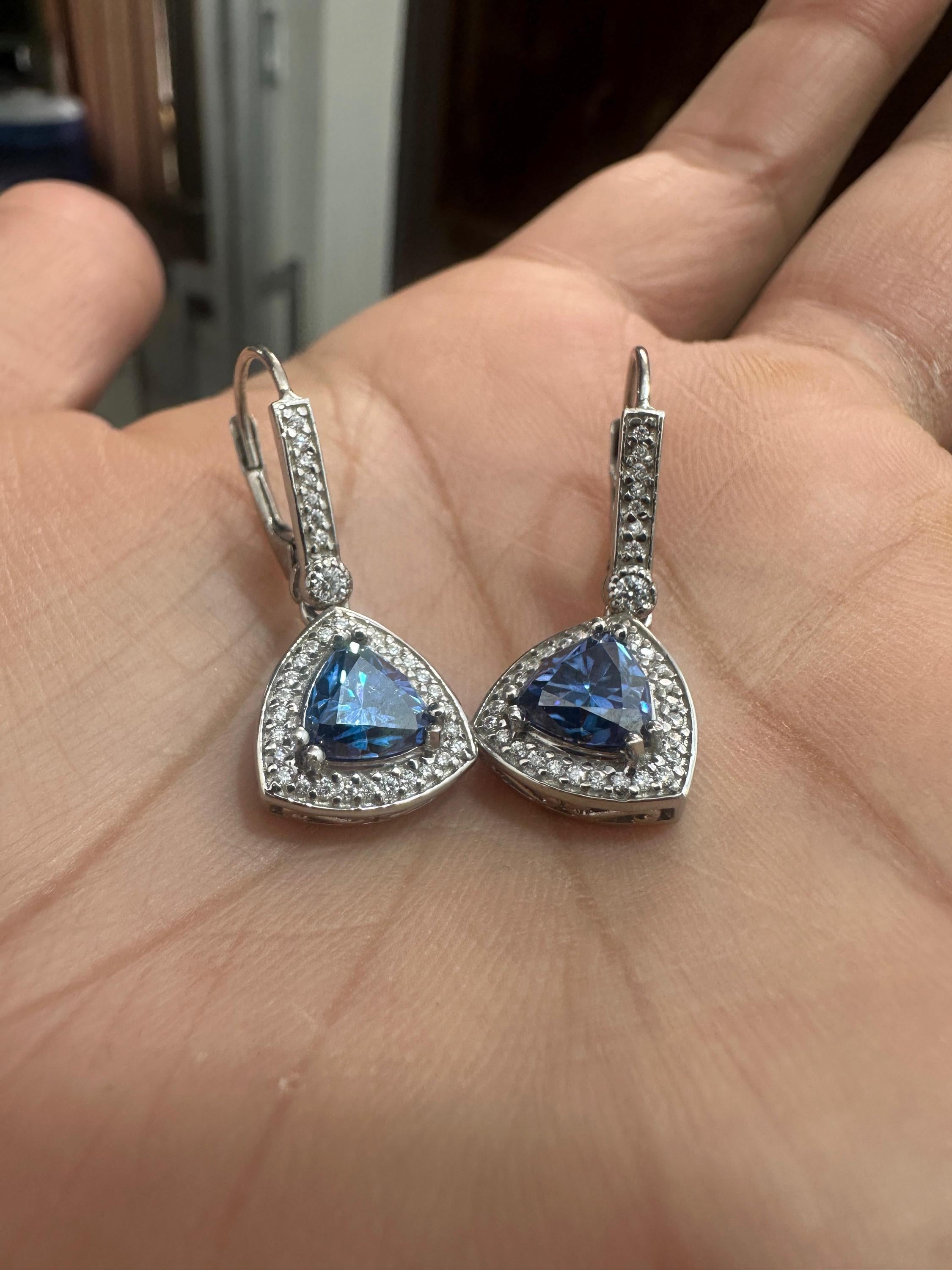 Alexandrite Moissanite Drop Earrings | Sterling Silver Halo, Color-Changing