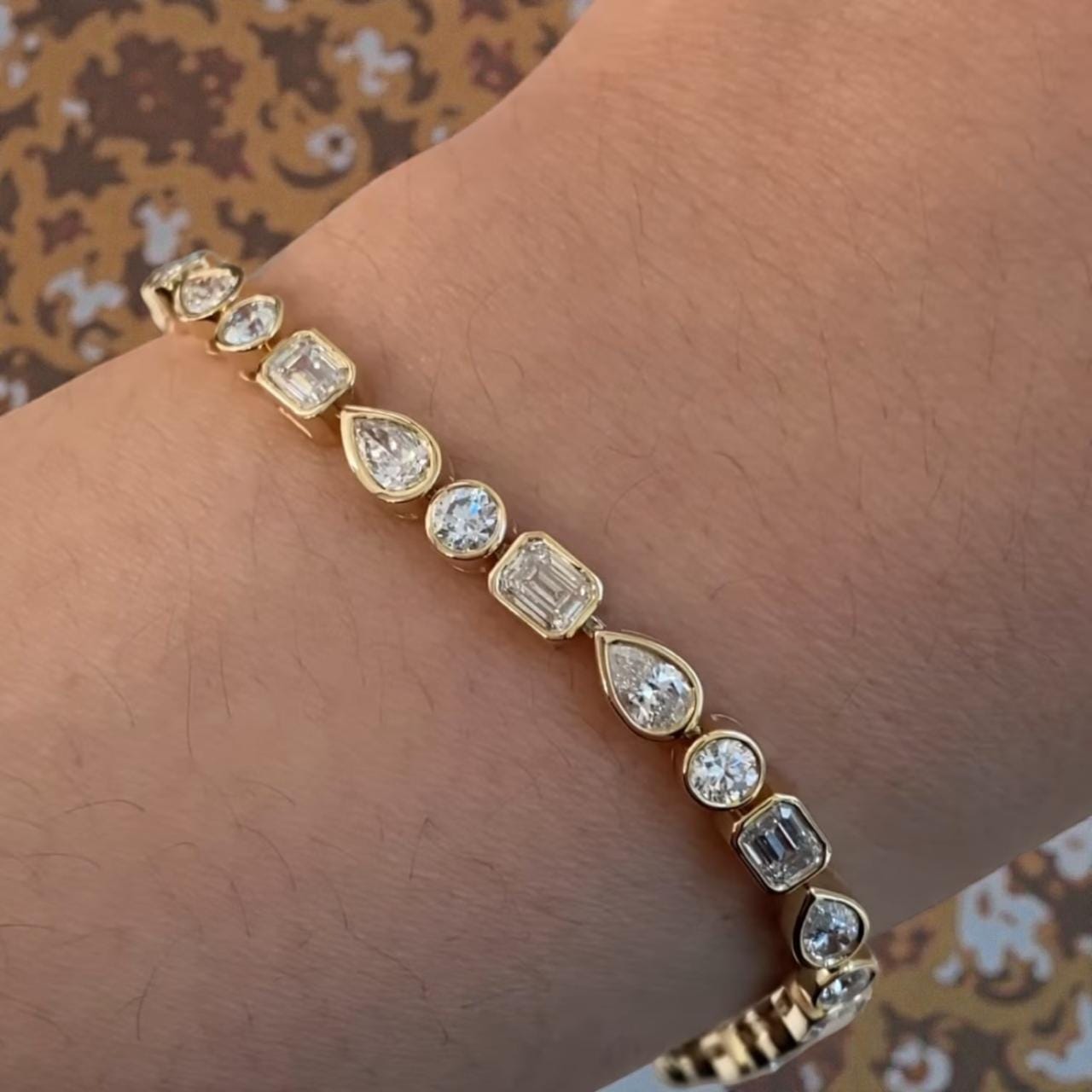 Multi-Shape Moissanite Tennis Bracelet | Gold Finish, Bezel Set