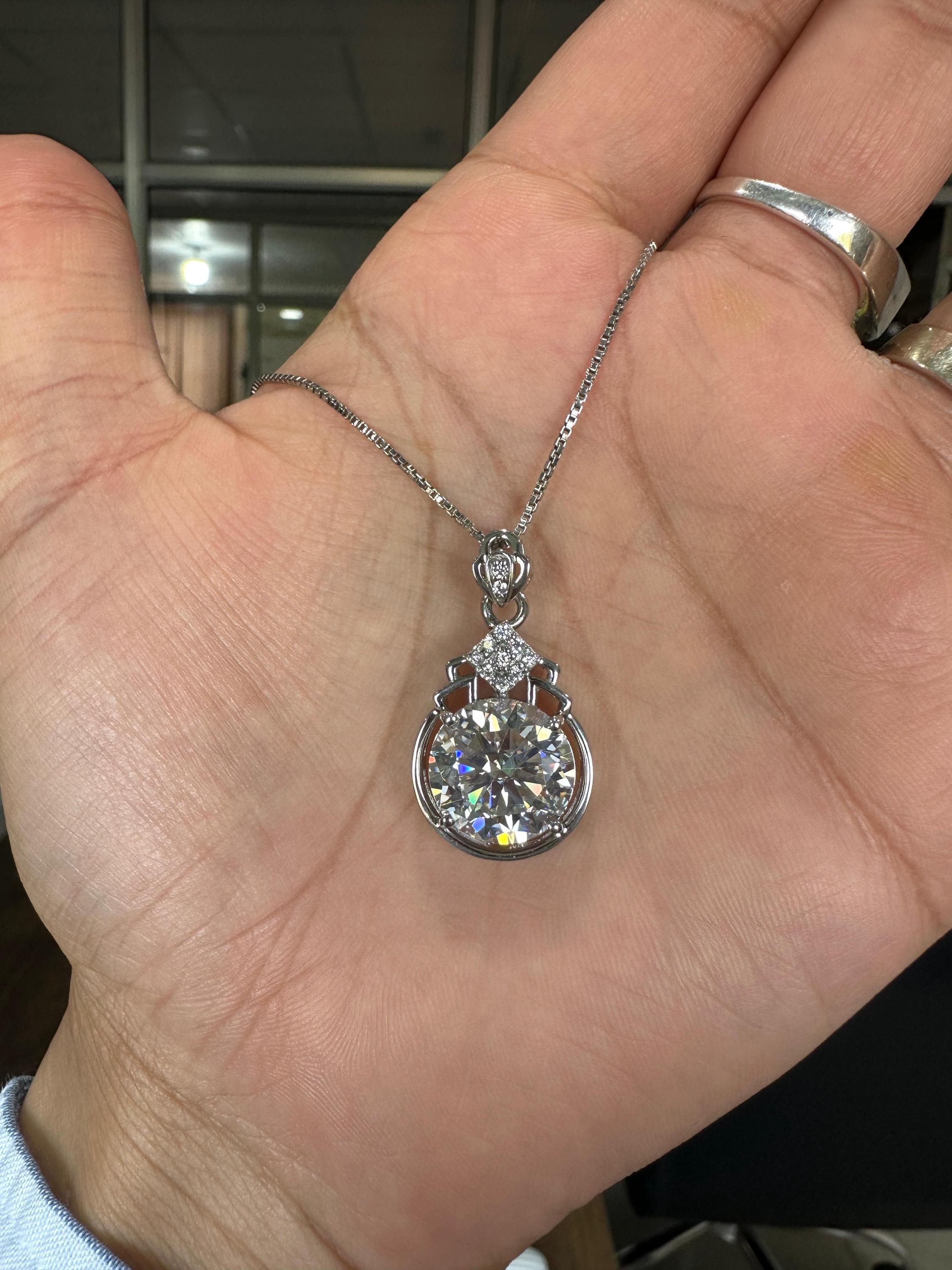 Statement Moissanite Pendant Necklace | 925 Sterling Silver, 10 CT Diamond Look Jewelry for gift
