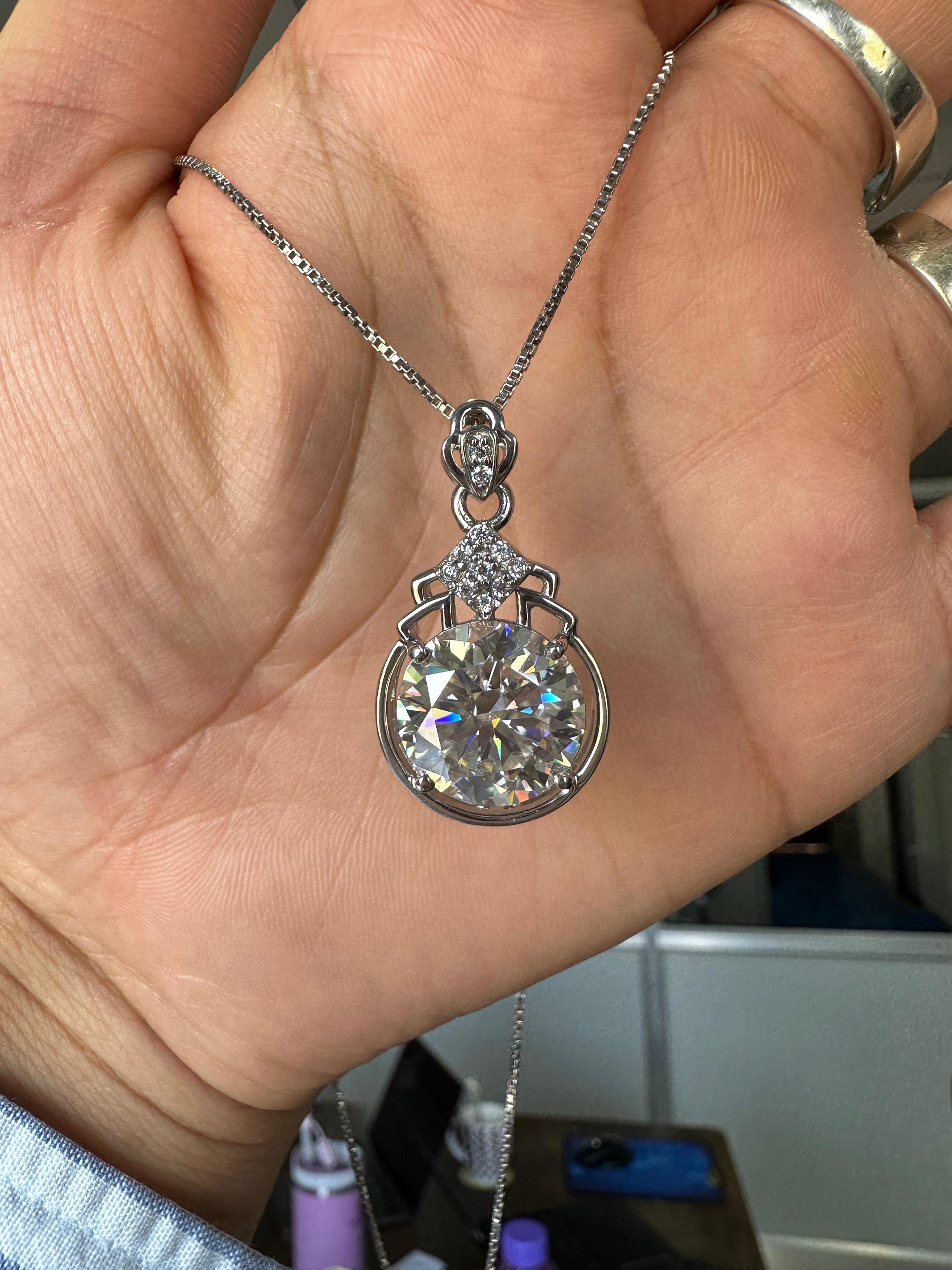 Statement Moissanite Pendant Necklace | 925 Sterling Silver, 10 CT Diamond Look Jewelry for gift