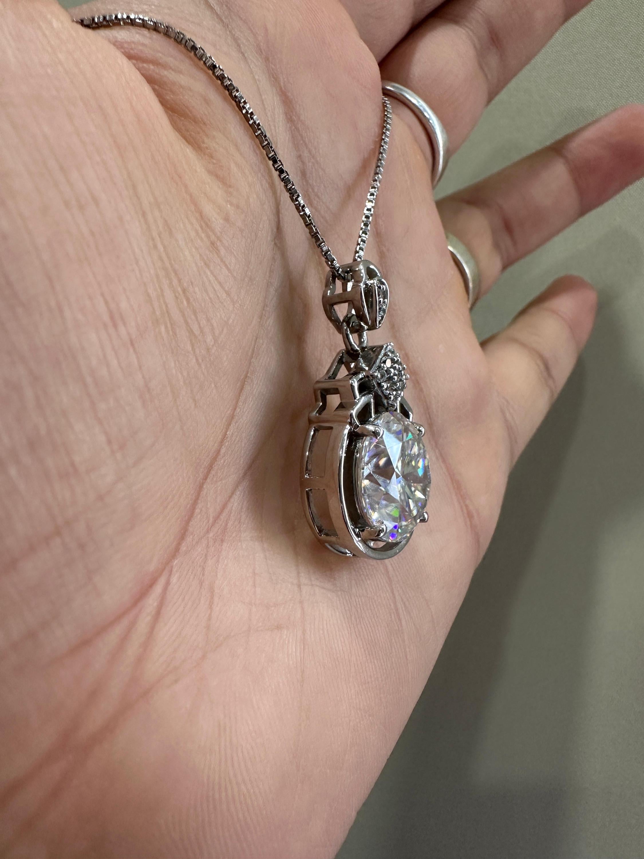 Statement Moissanite Pendant Necklace | 925 Sterling Silver, 10 CT Diamond Look Jewelry for gift