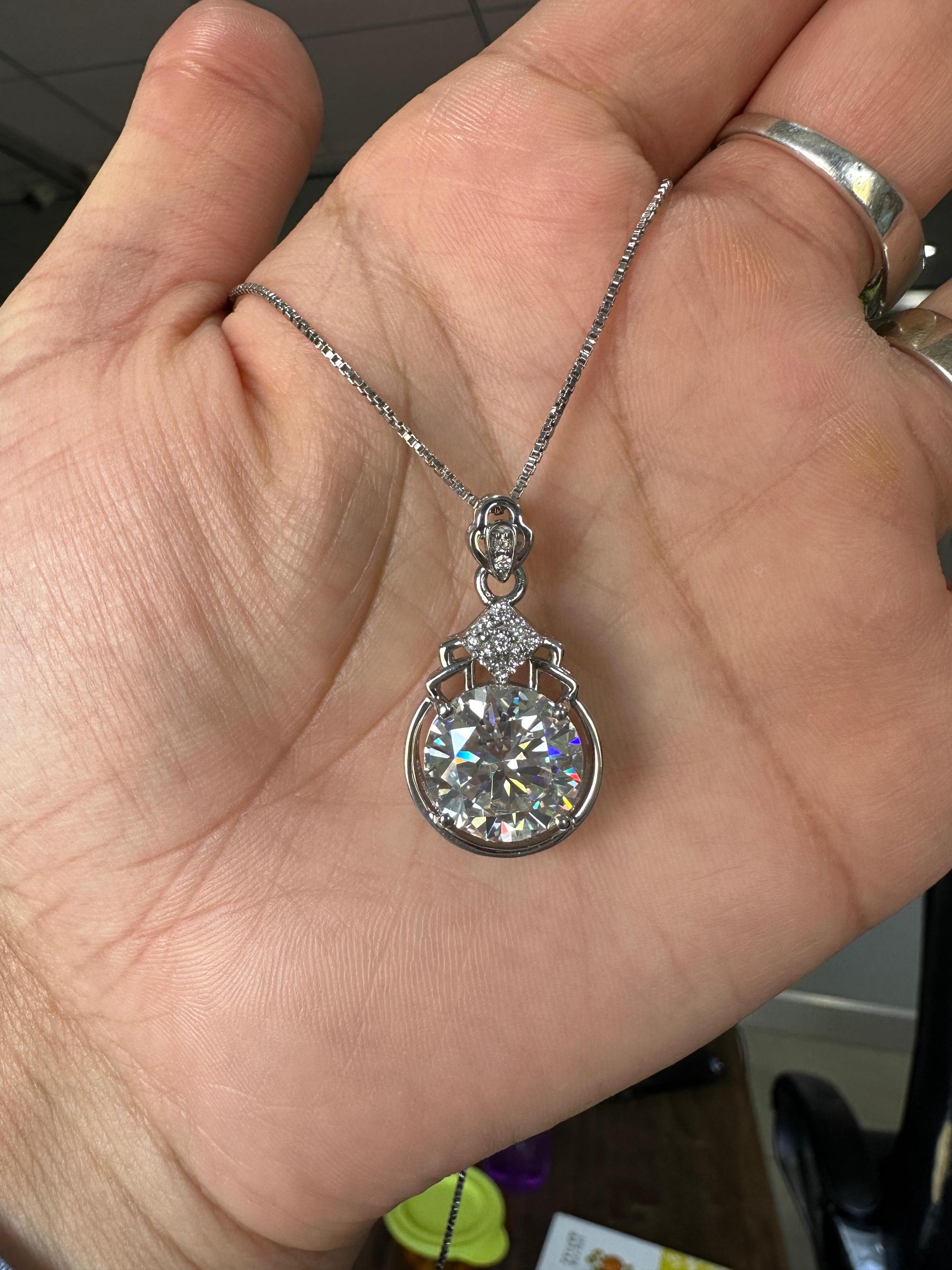 Statement Moissanite Pendant Necklace | 925 Sterling Silver, 10 CT Diamond Look Jewelry for gift