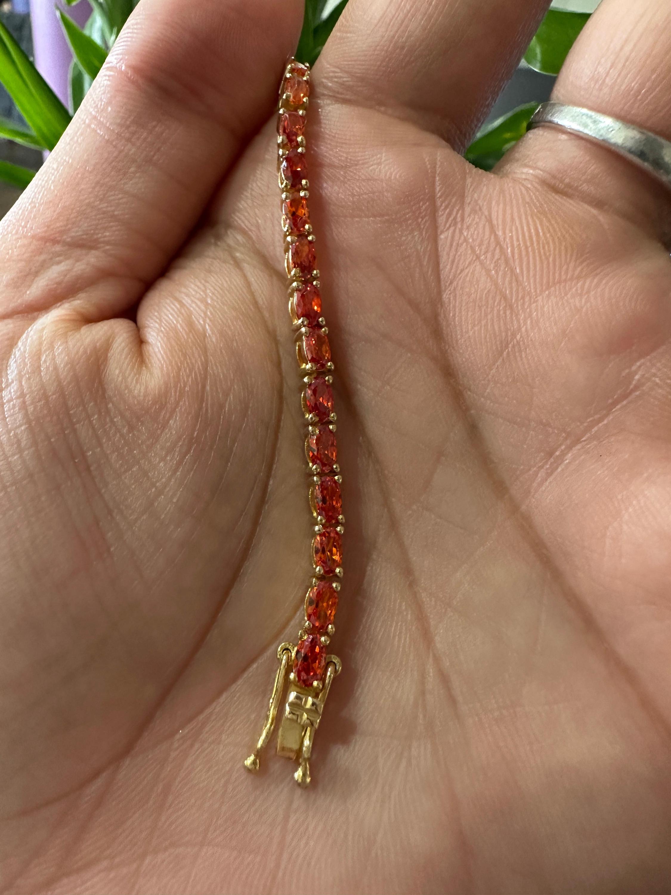 Mexican Fire Opal Tennis Bracelet, 14K Gold Vermeil, Rare Gemstone Jewelry