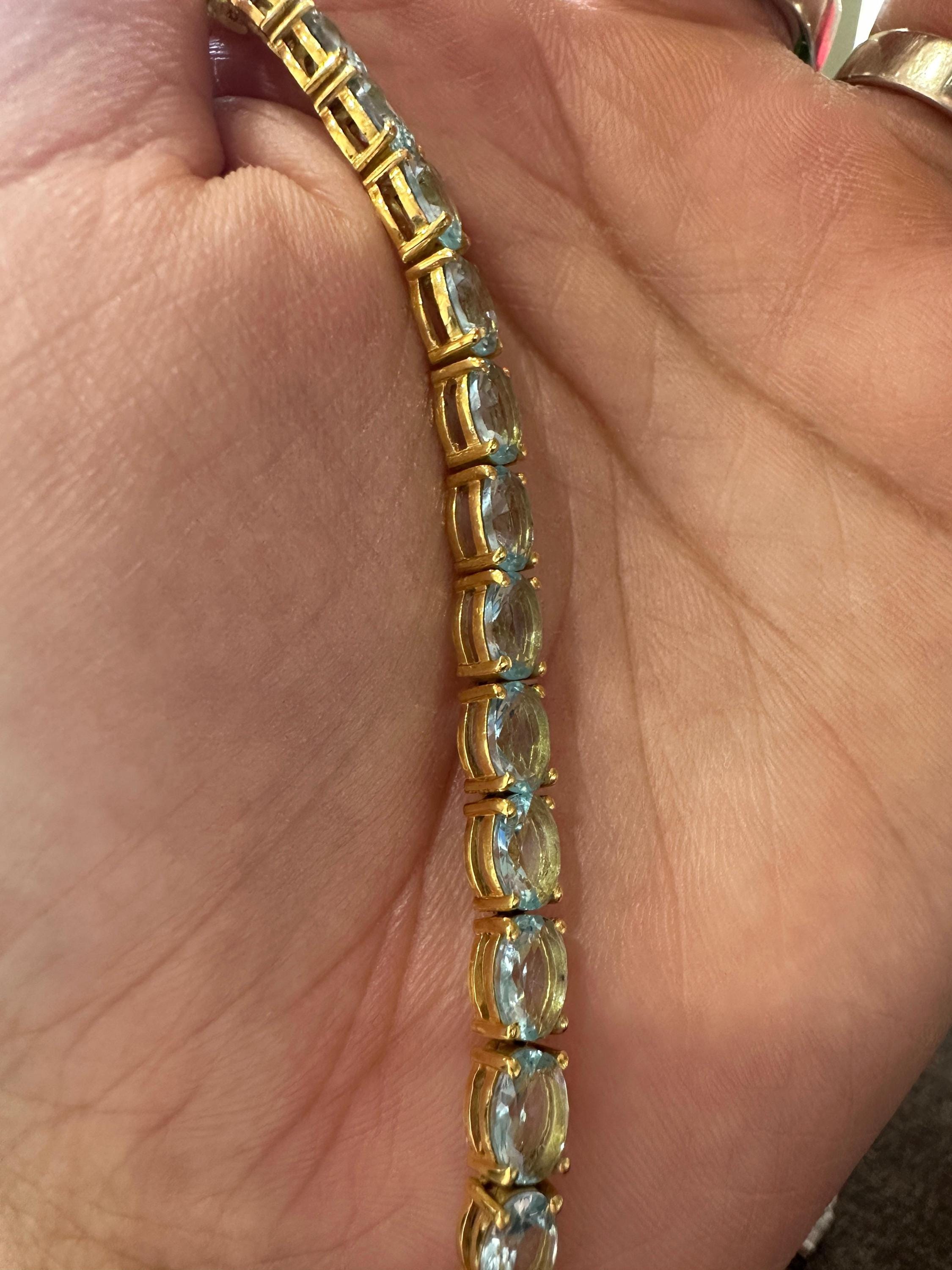 Natural Aquamarine Tennis Bracelet for gift | 14k Yellow gold vermeil plated, March Birthstone jewelry