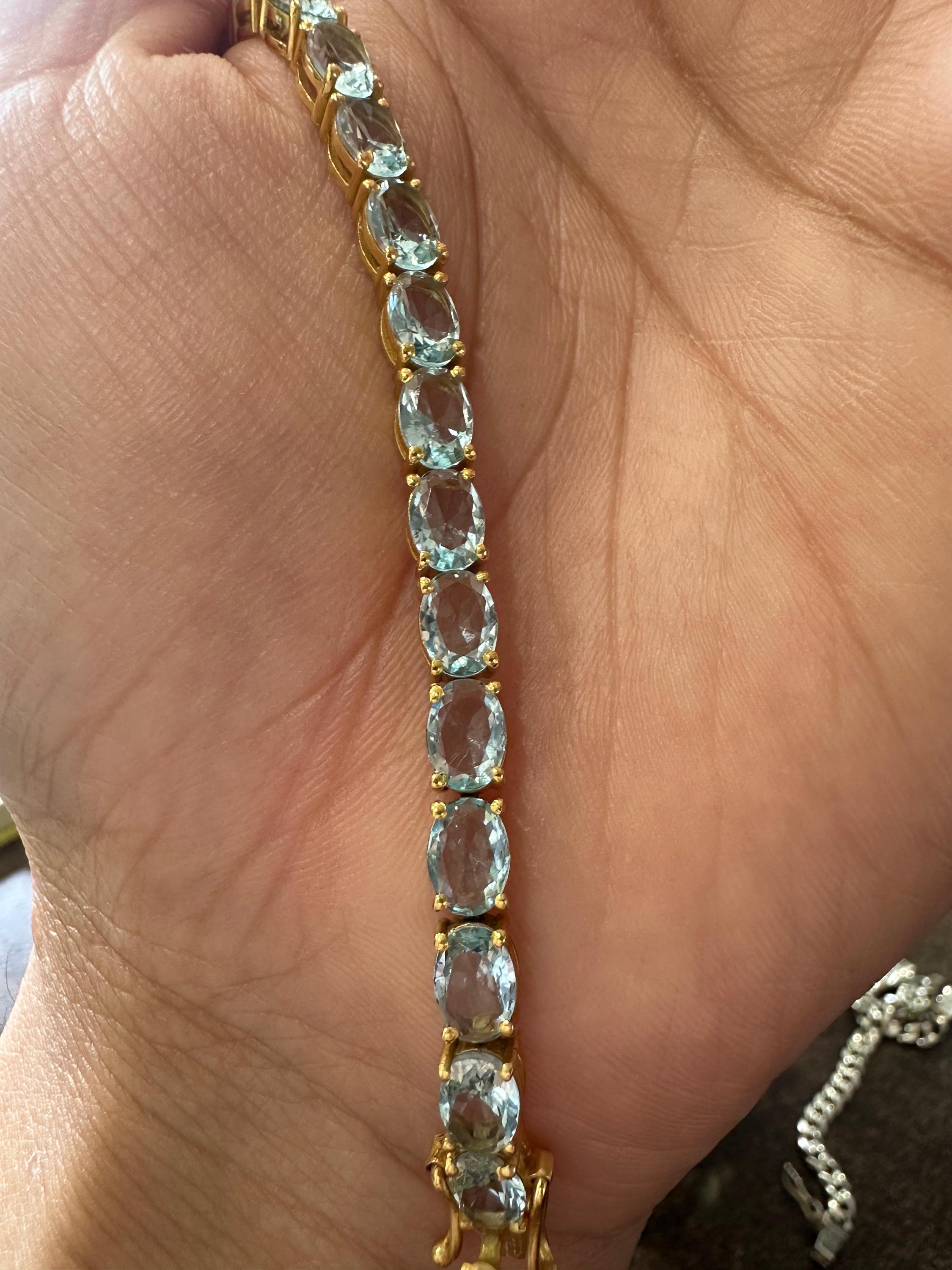 Natural Aquamarine Tennis Bracelet for gift | 14k Yellow gold vermeil plated, March Birthstone jewelry