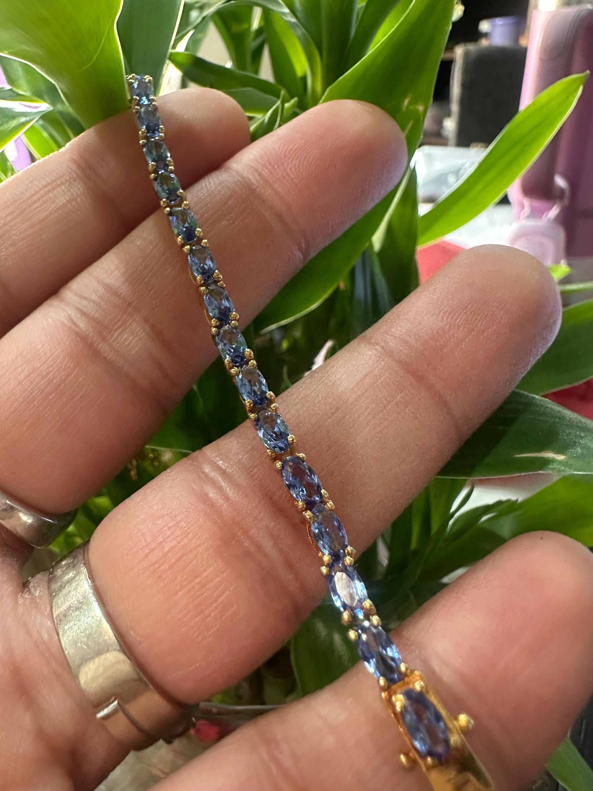 Natural Tanzanite Oval Cut Tennis Bracelet, Gold Vermeil 925 Sterling Silver Dainty Elegant Jewelry