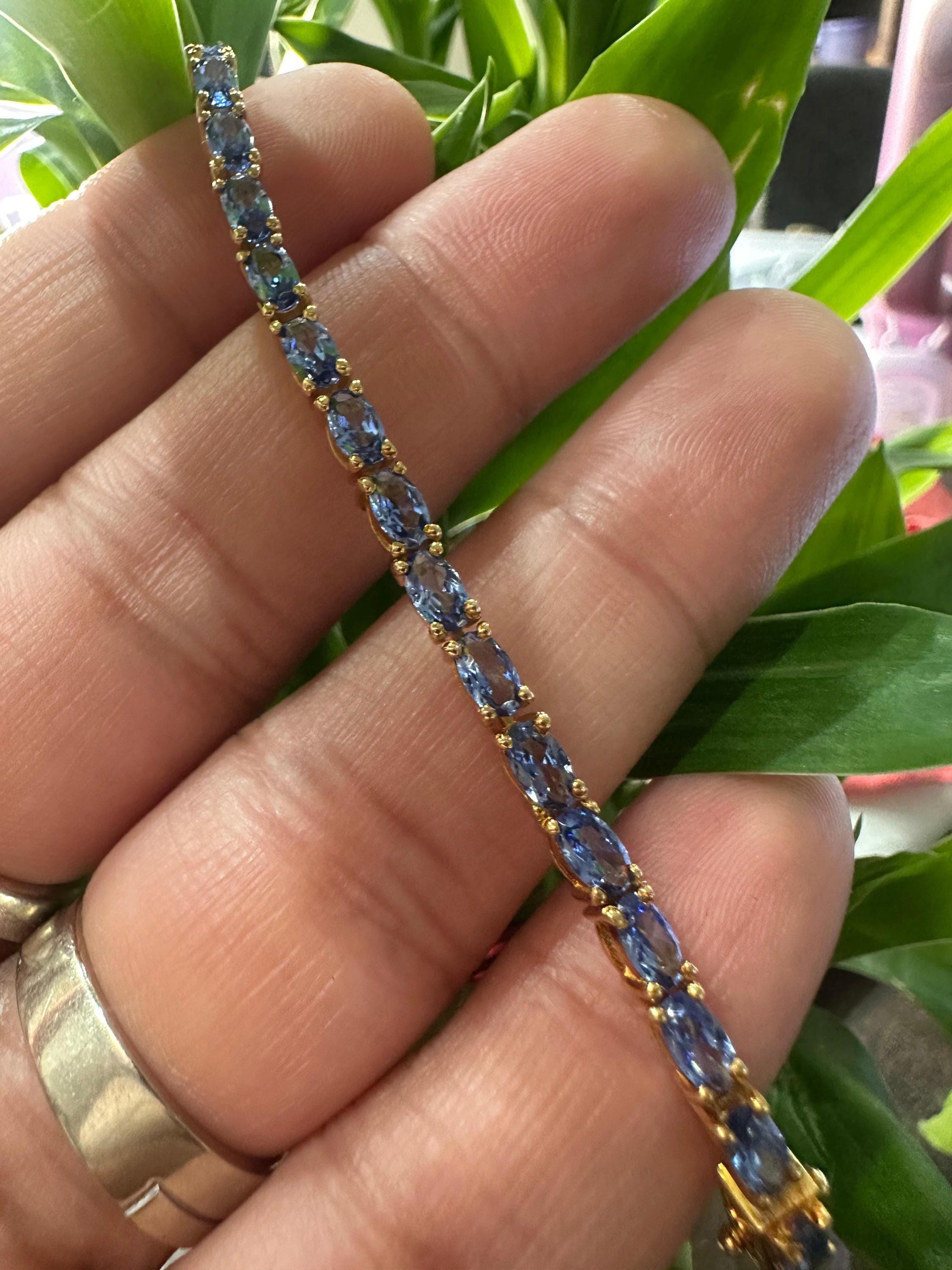 Oval Cut Tanzanite Tennis Bracelet, 12 CT Sterling Silver, Bridal Wedding Jewelry