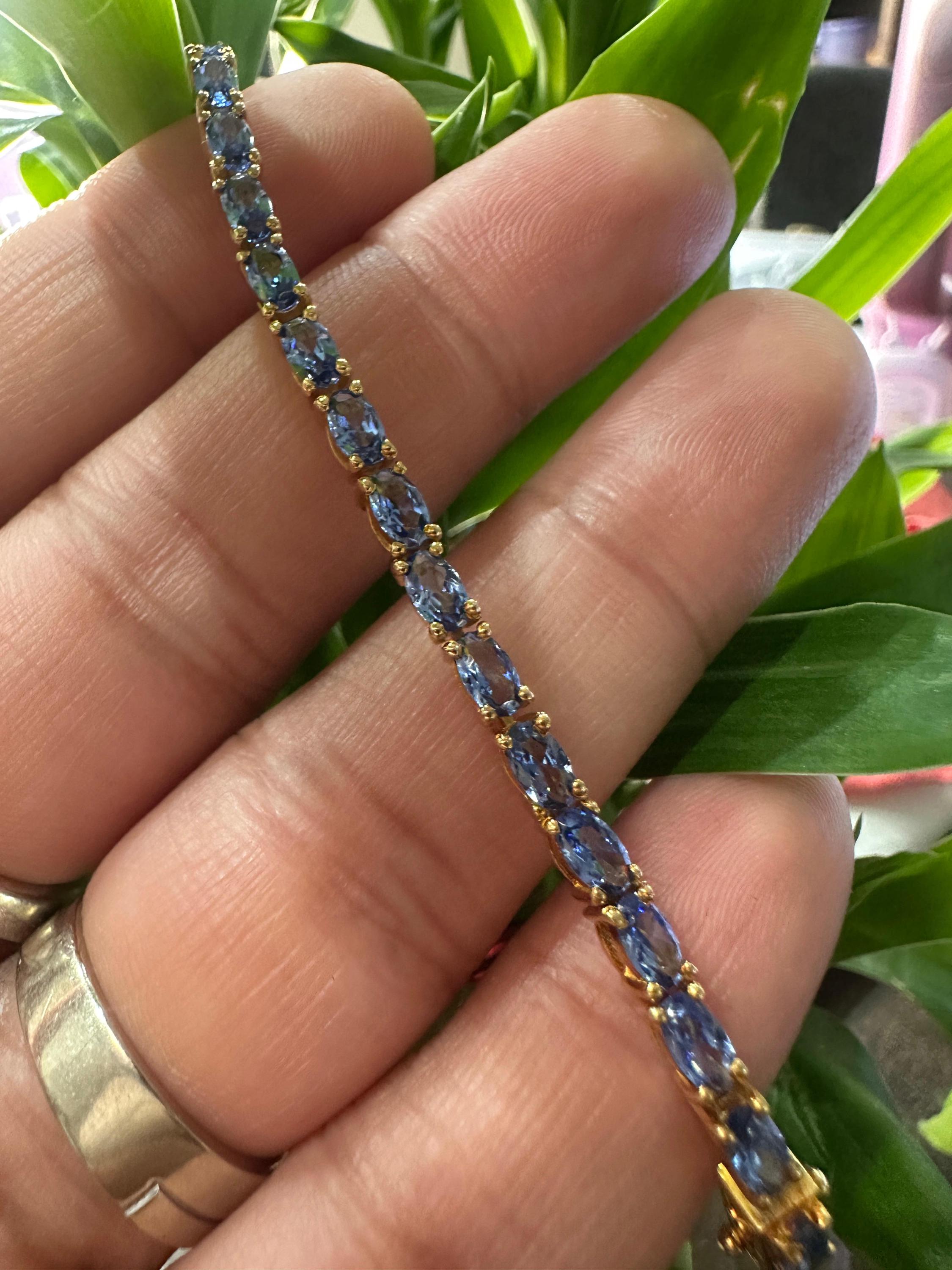 Natural Tanzanite Oval Cut Tennis Bracelet, Gold Vermeil 925 Sterling Silver Dainty Elegant Jewelry