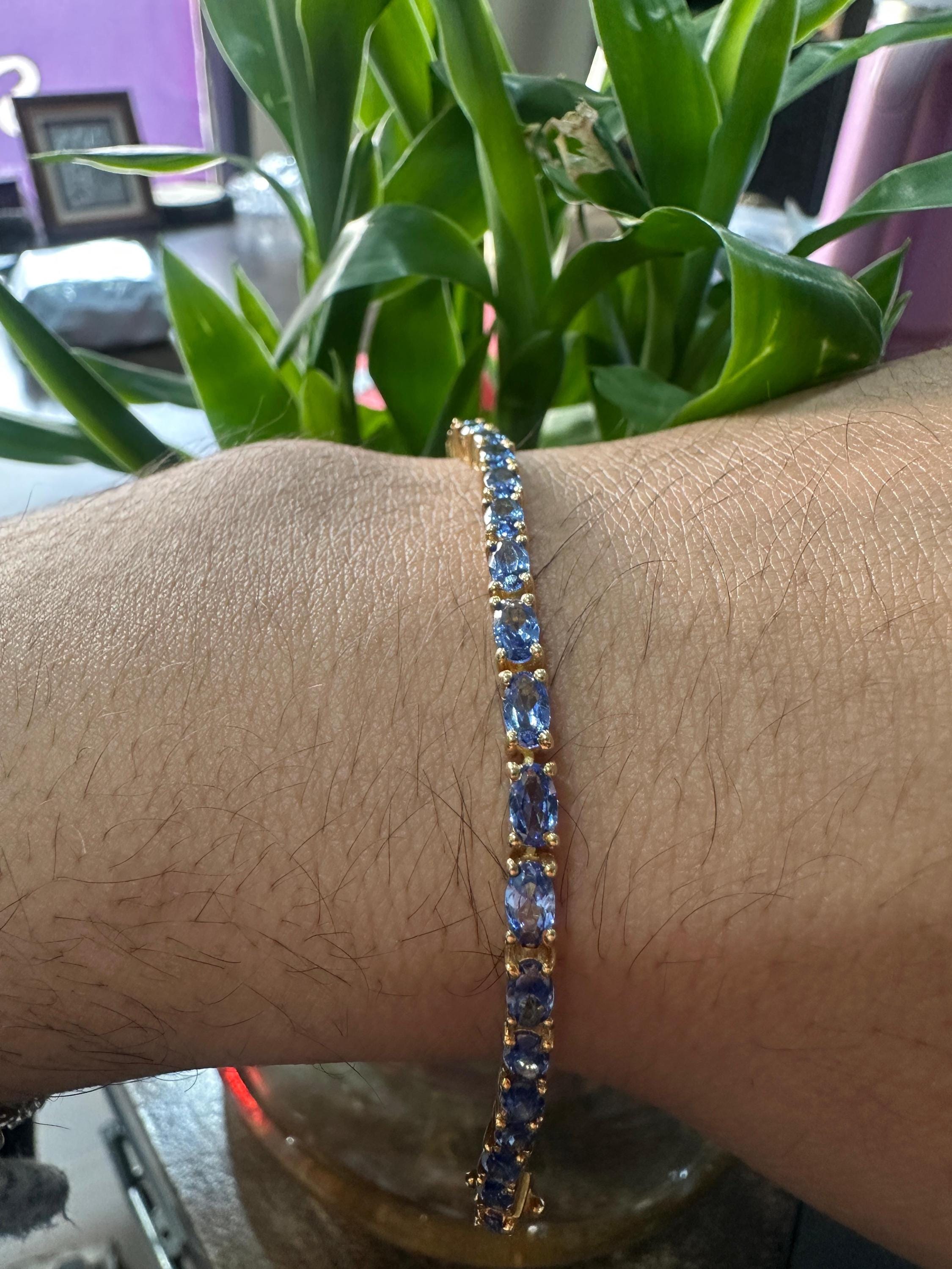 Oval Cut Tanzanite Tennis Bracelet, 12 CT Sterling Silver, Bridal Wedding Jewelry