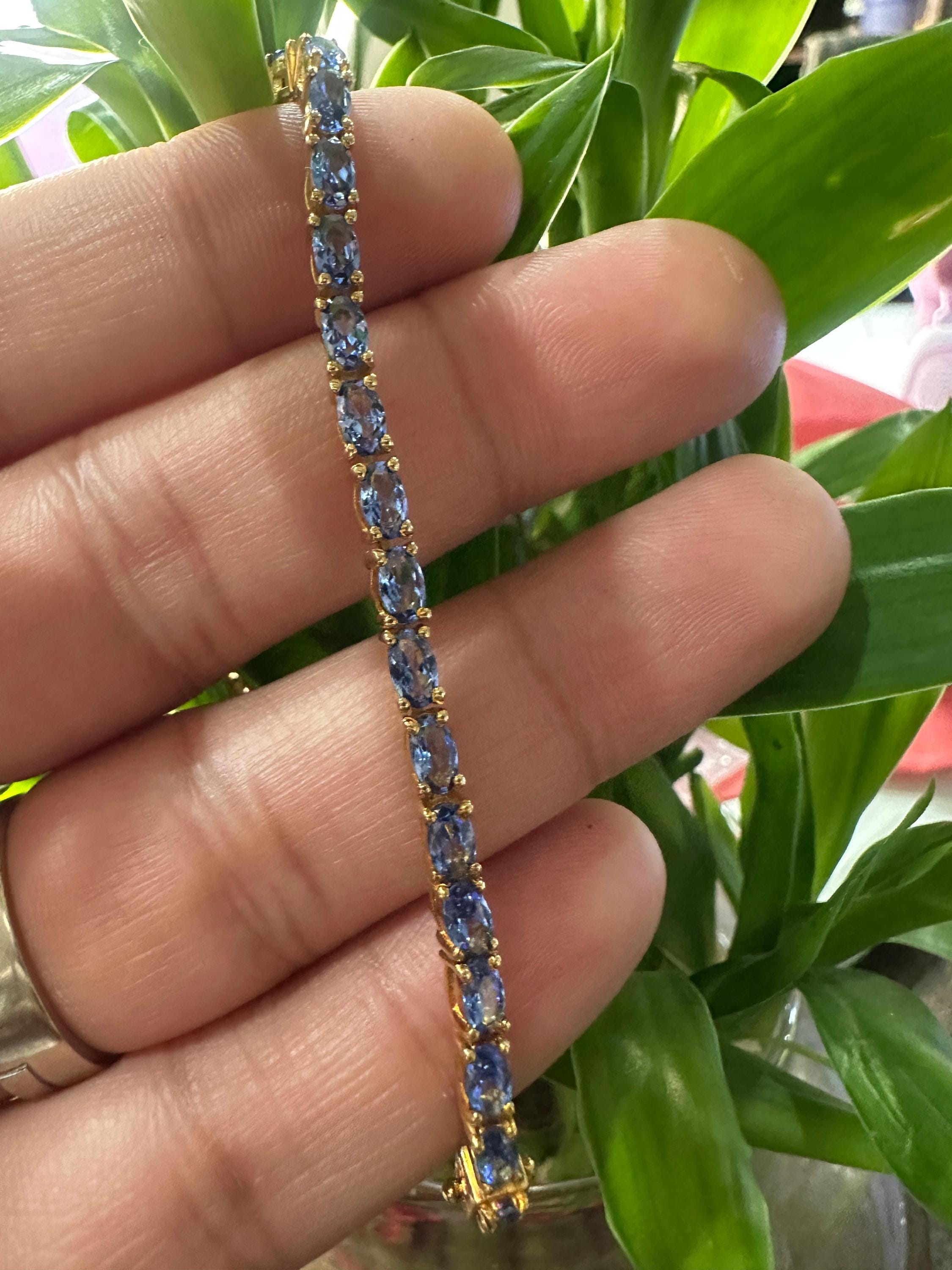 Oval Cut Tanzanite Tennis Bracelet, 12 CT Sterling Silver, Bridal Wedding Jewelry