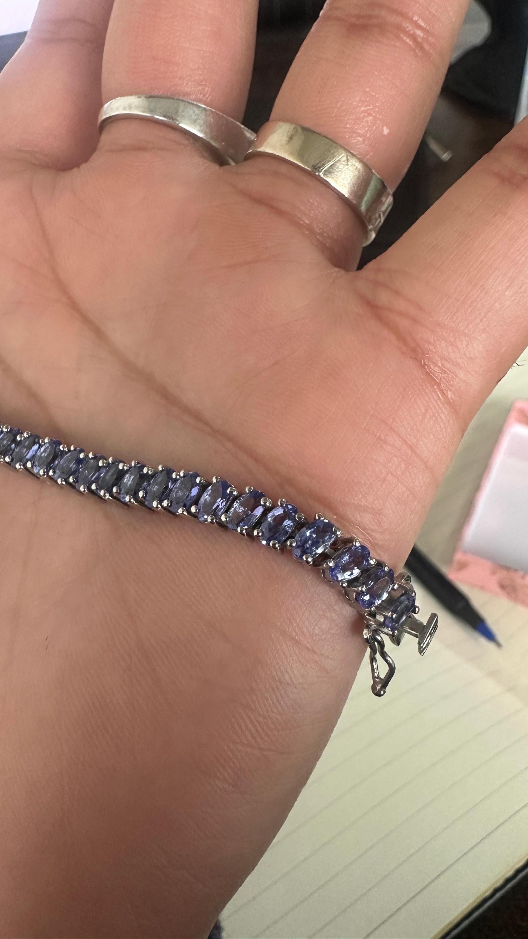 Luxury Tanzanite Tennis Bracelet, Gold Vermeil Finish 925 Silver Statement Bracelet Gift for Her