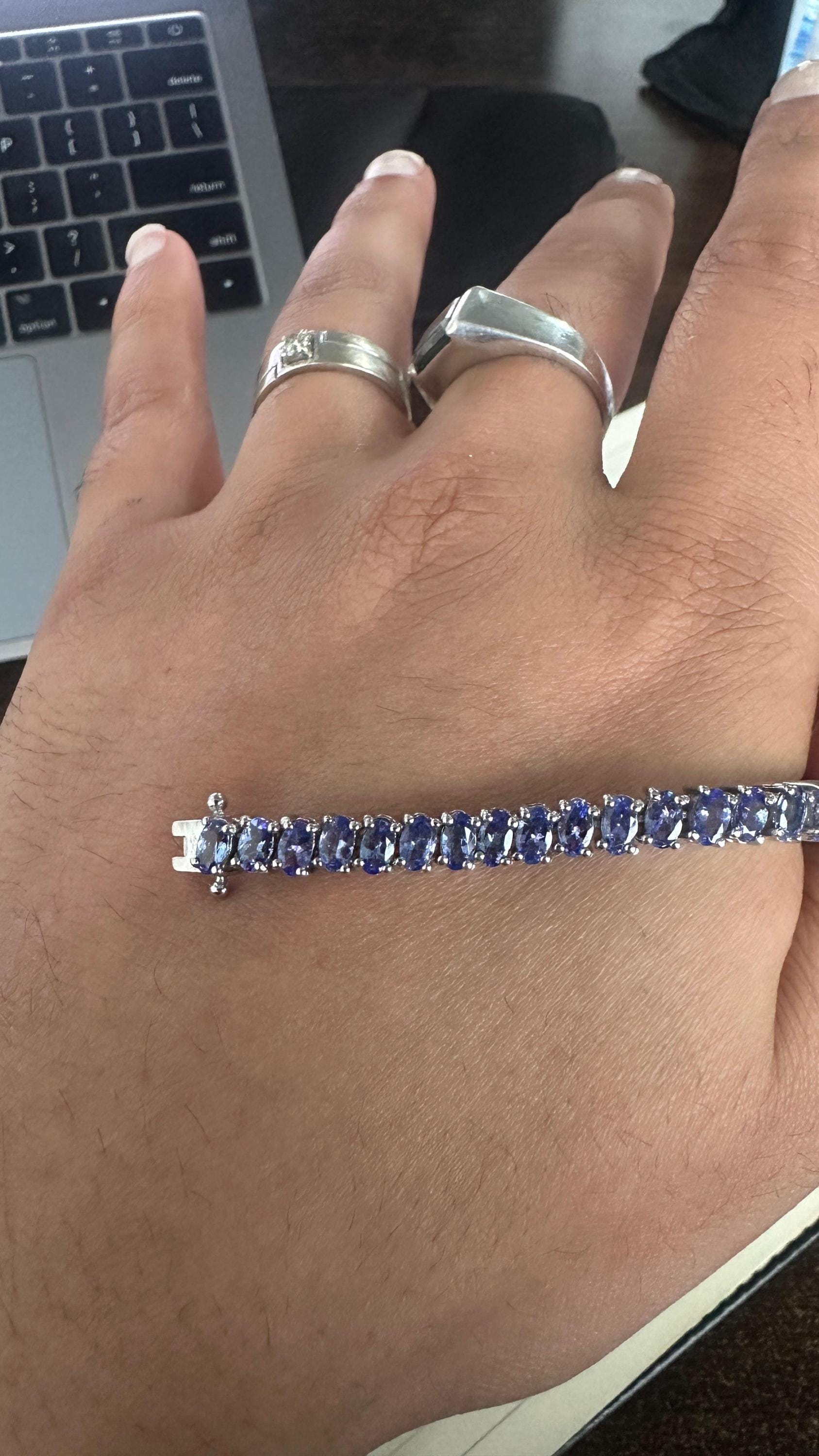 Luxury Tanzanite Tennis Bracelet, Gold Vermeil Finish 925 Silver Statement Bracelet Gift for Her