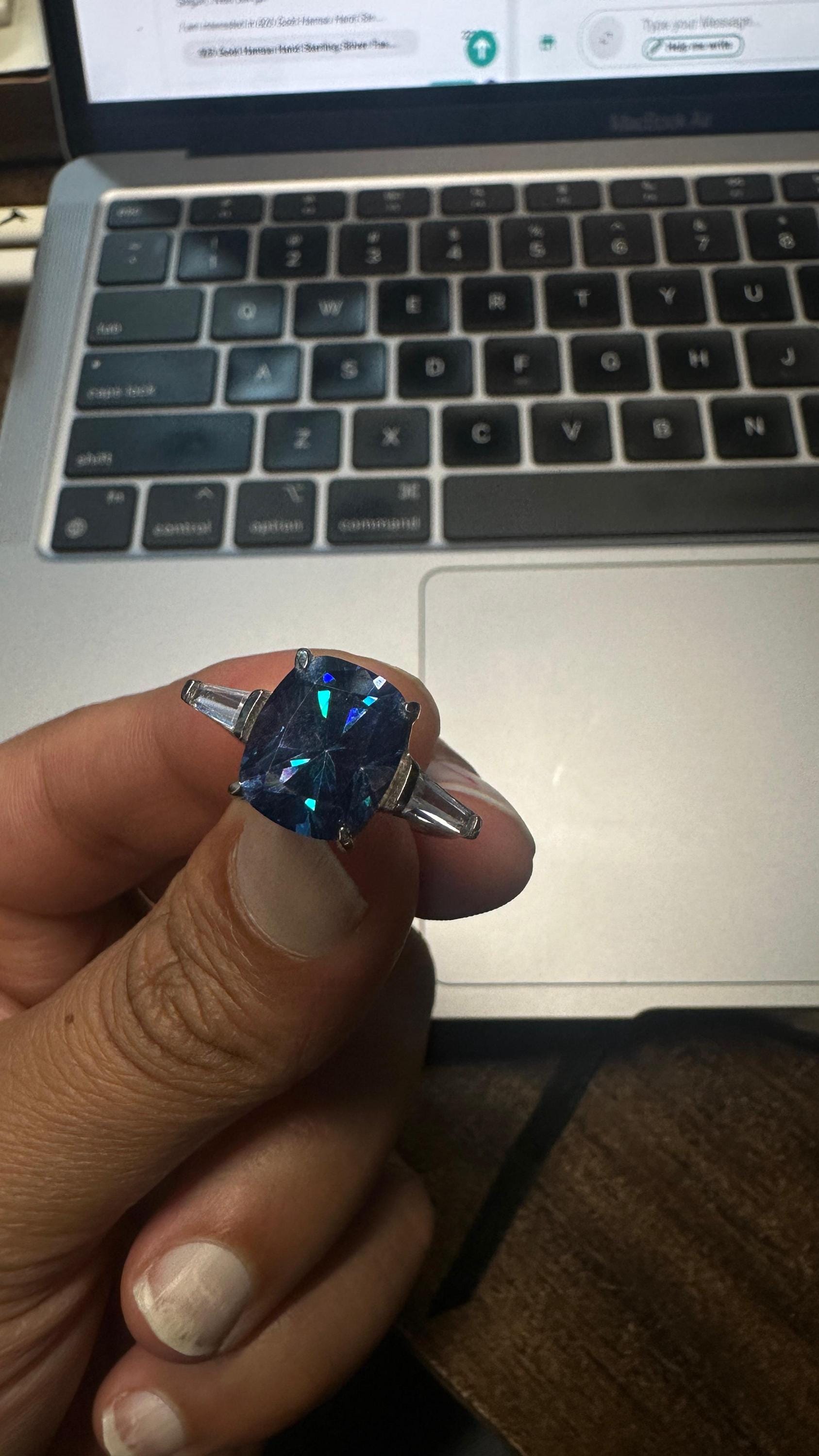 4 CT Blue Moissanite Engagement Ring | 925 Sterling Silver Three Stone Ring