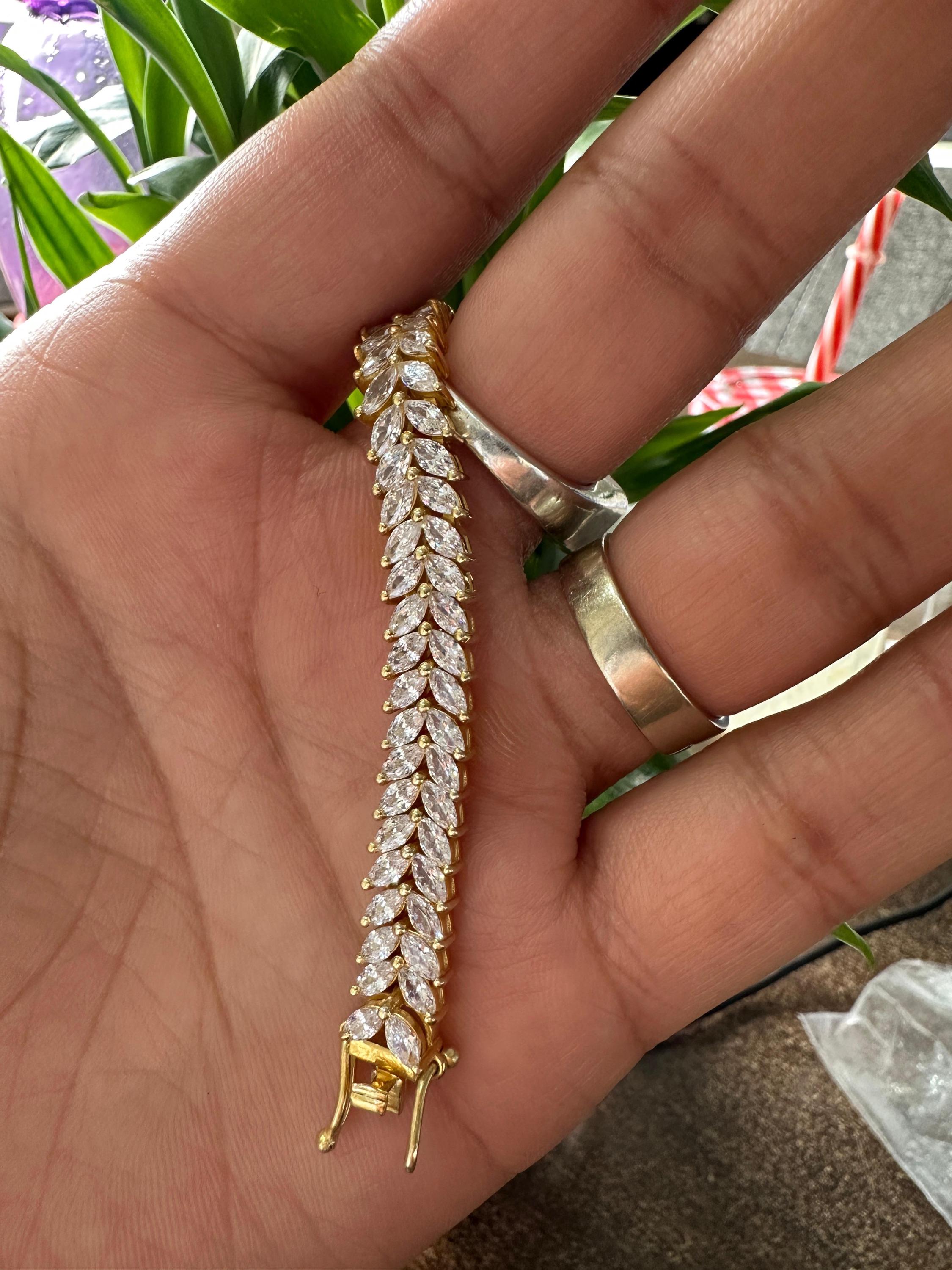 Double Line Marquise Moissanite Tennis Bracelet | 14k Gold Finish wedding bracelet