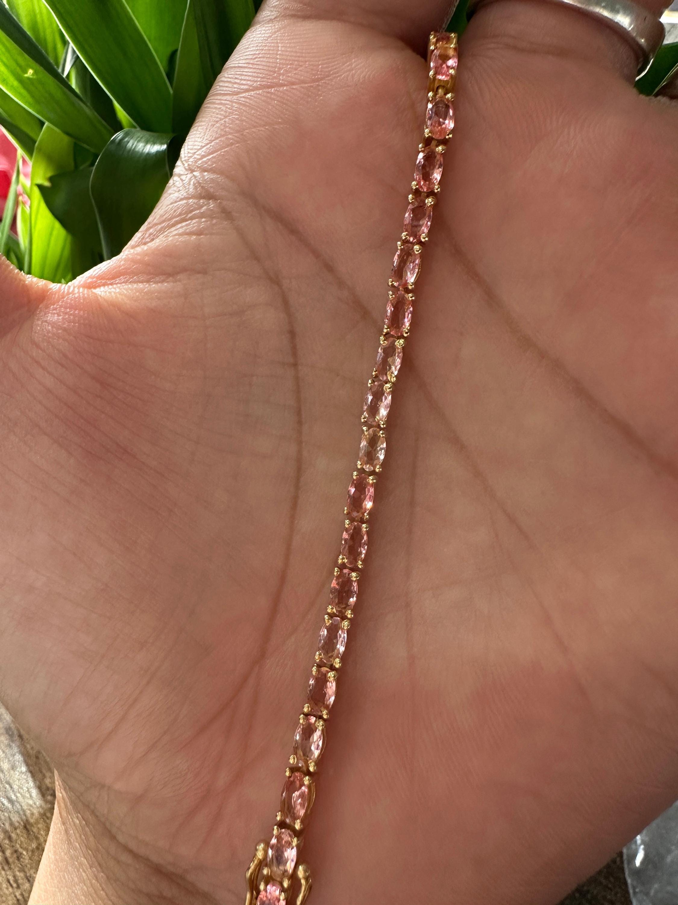 Morganite Tennis Bracelet, 925 Sterling Silver, Wedding Bracelet, Anniversary Gift for wife