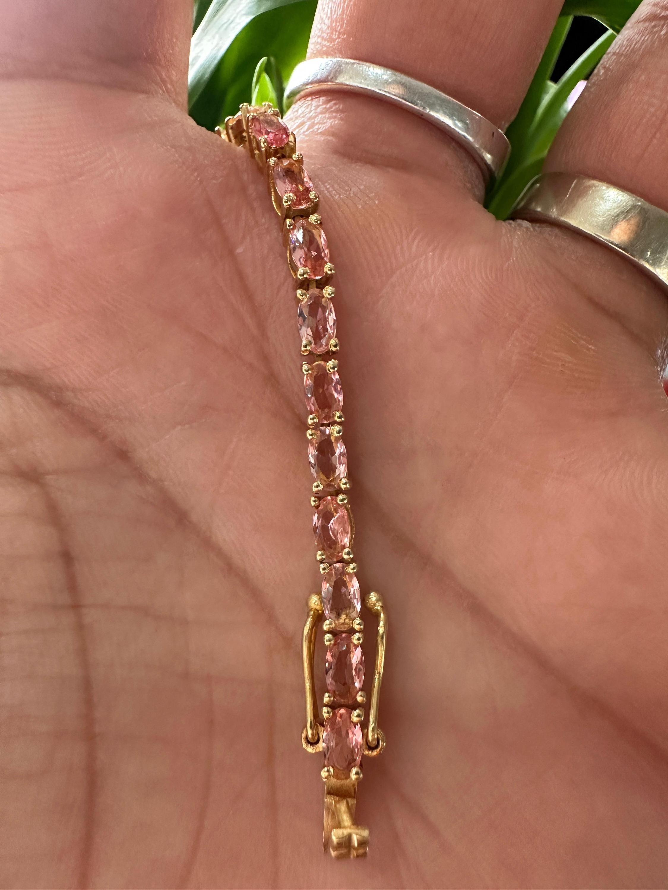 Morganite Tennis Bracelet, 925 Sterling Silver, Wedding Bracelet, Anniversary Gift for wife