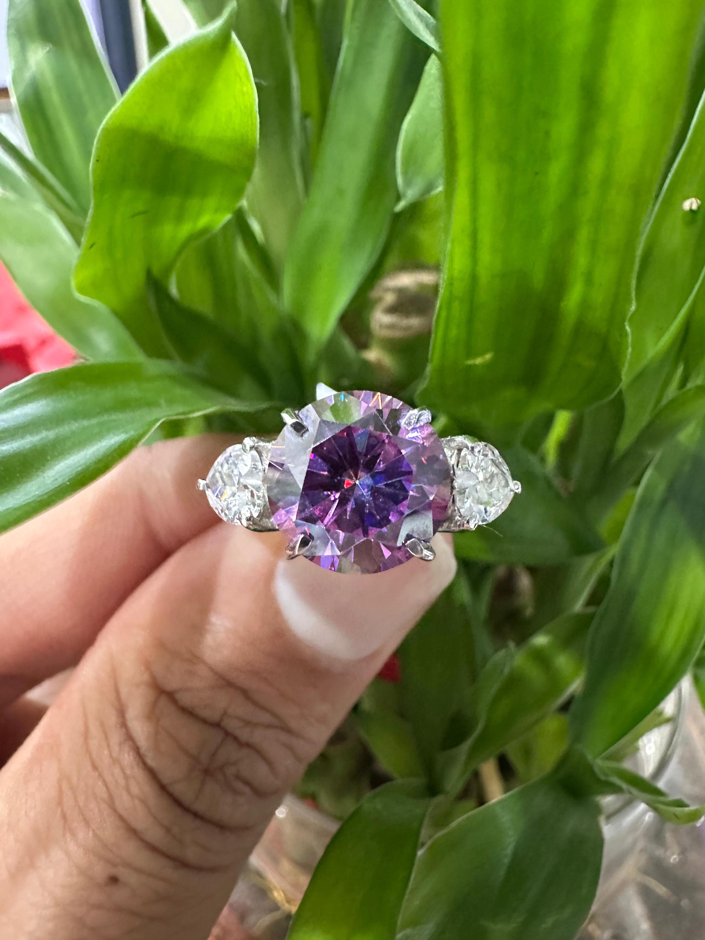 5 Ct Purple Moissanite Engagement Ring for her, 14k White Gold Statement Anniversary Ring