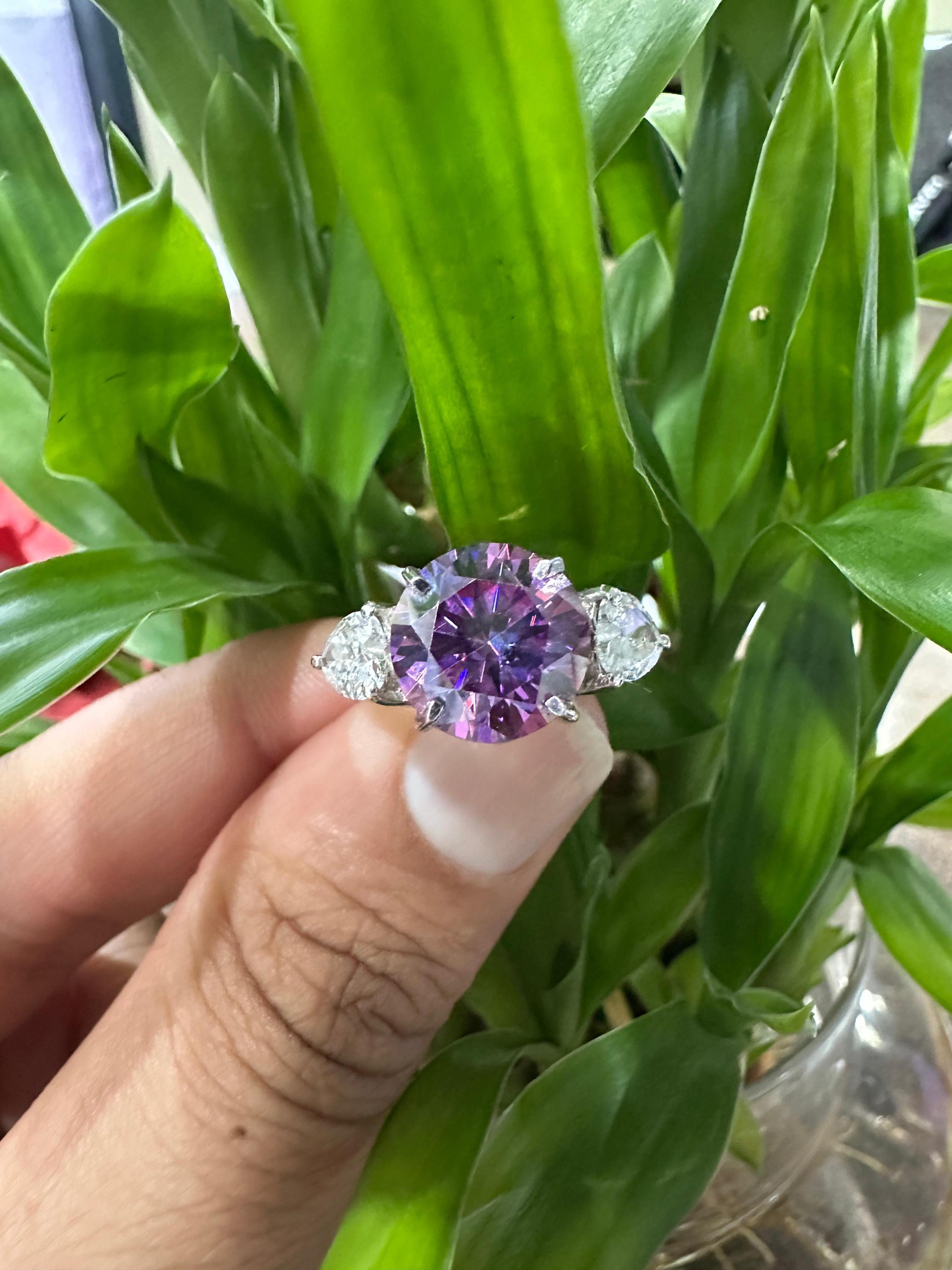 5 Ct Purple Moissanite Engagement Ring for her, 14k White Gold Statement Anniversary Ring