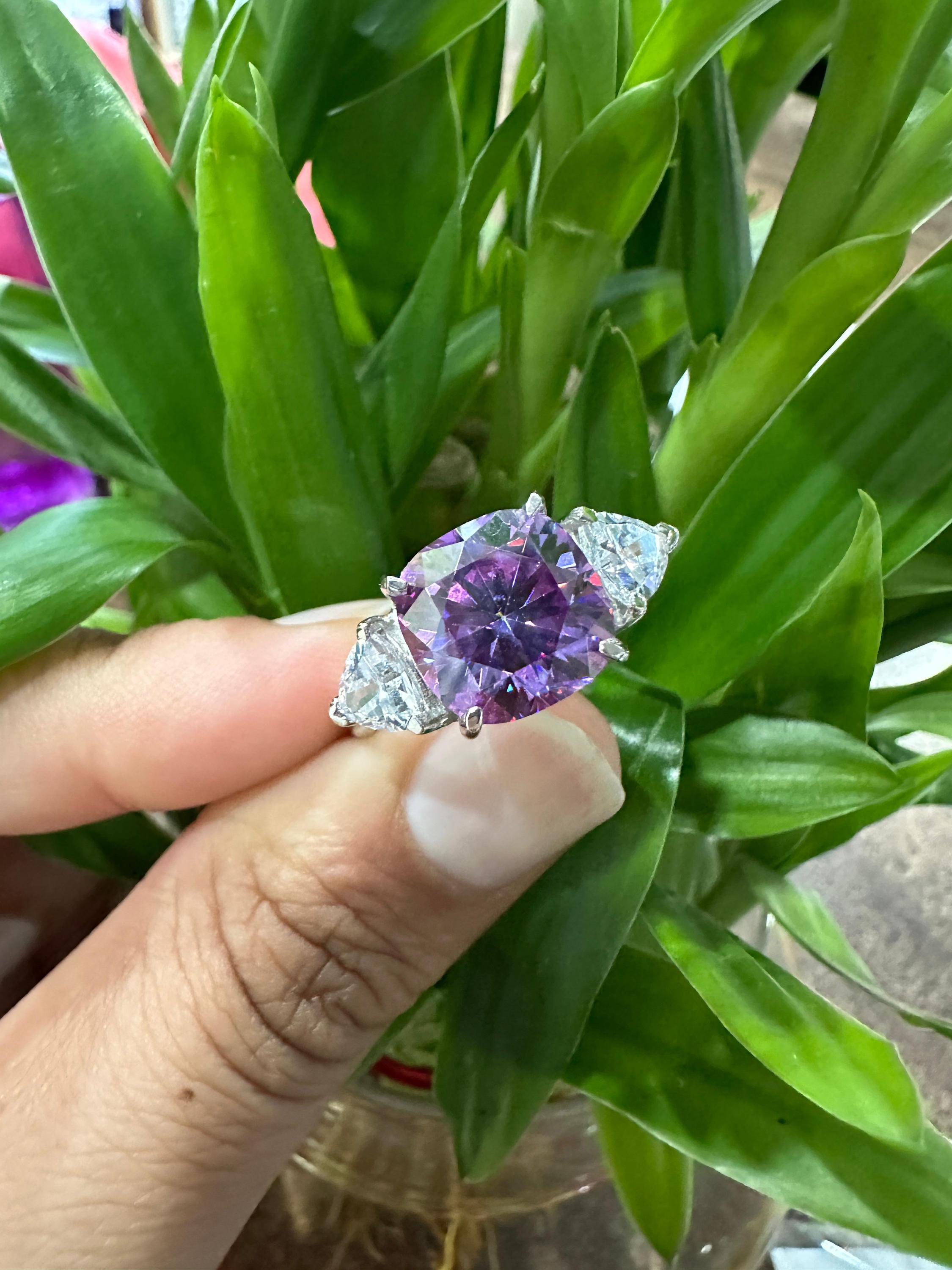 Cushion Cut Purple Moissanite Ring | 14k White Gold, Christmas Gift for her