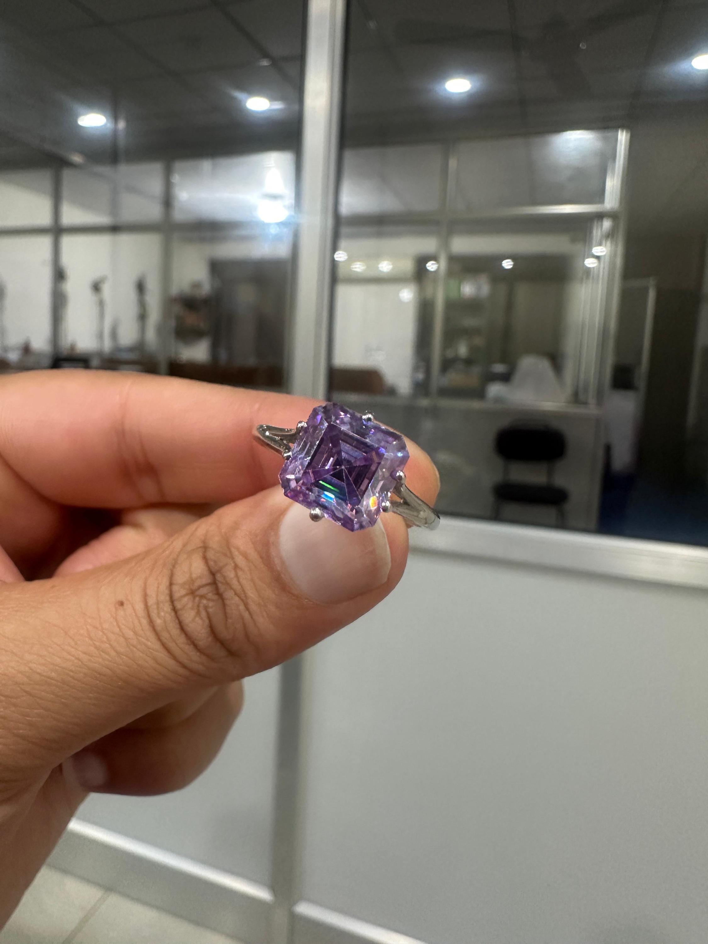 4 CT Asscher Cut Lavender Moissanite Solitaire Ring | 925 Sterling Silver, Statement Jewelry
