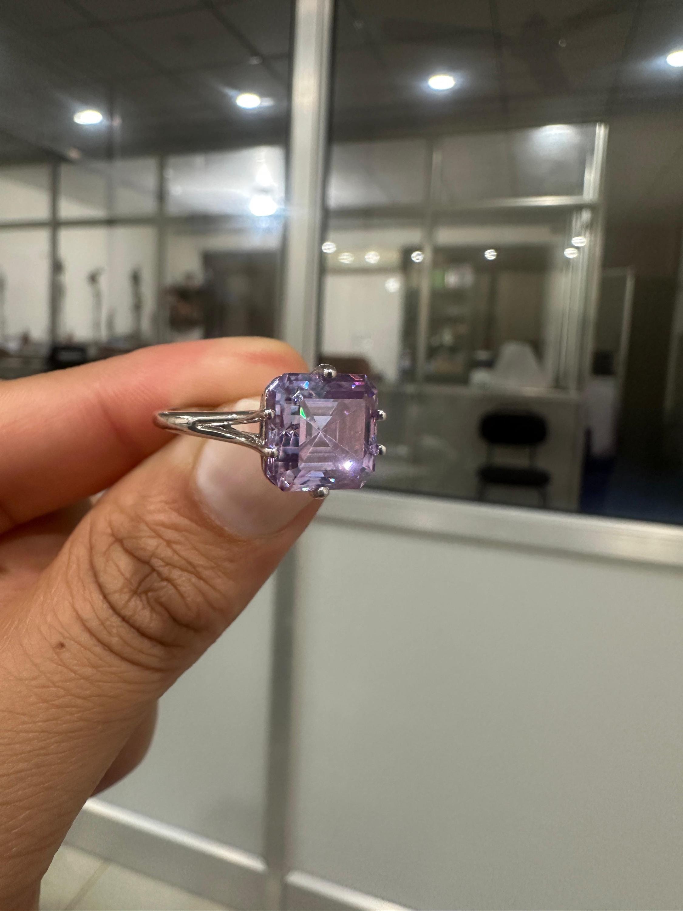 4 CT Asscher Cut Lavender Moissanite Solitaire Ring | 925 Sterling Silver, Statement Jewelry