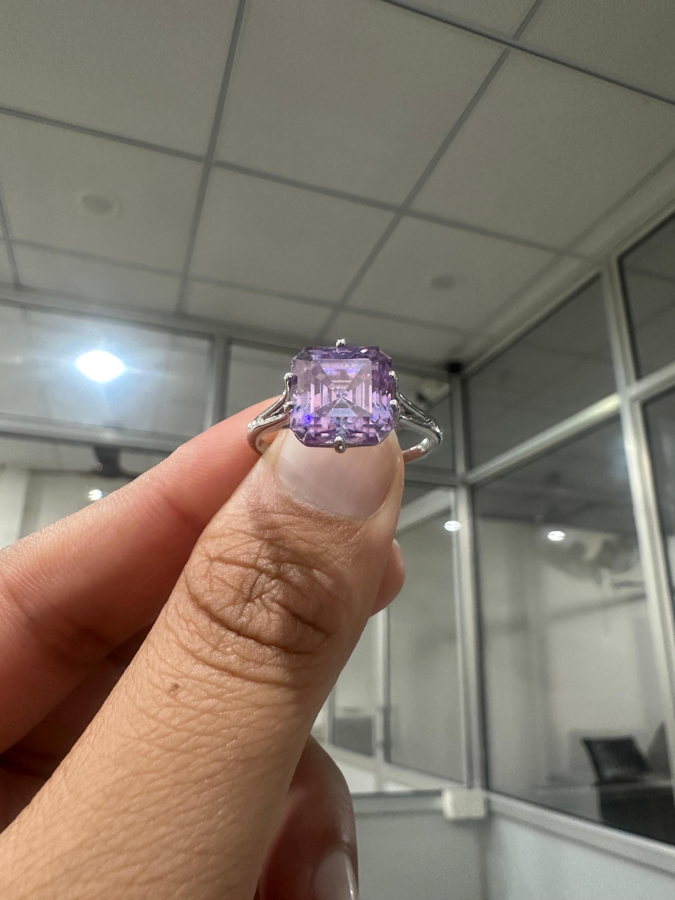 Lavender Moissanite Asscher Cut Ring | Sterling Silver Solitaire